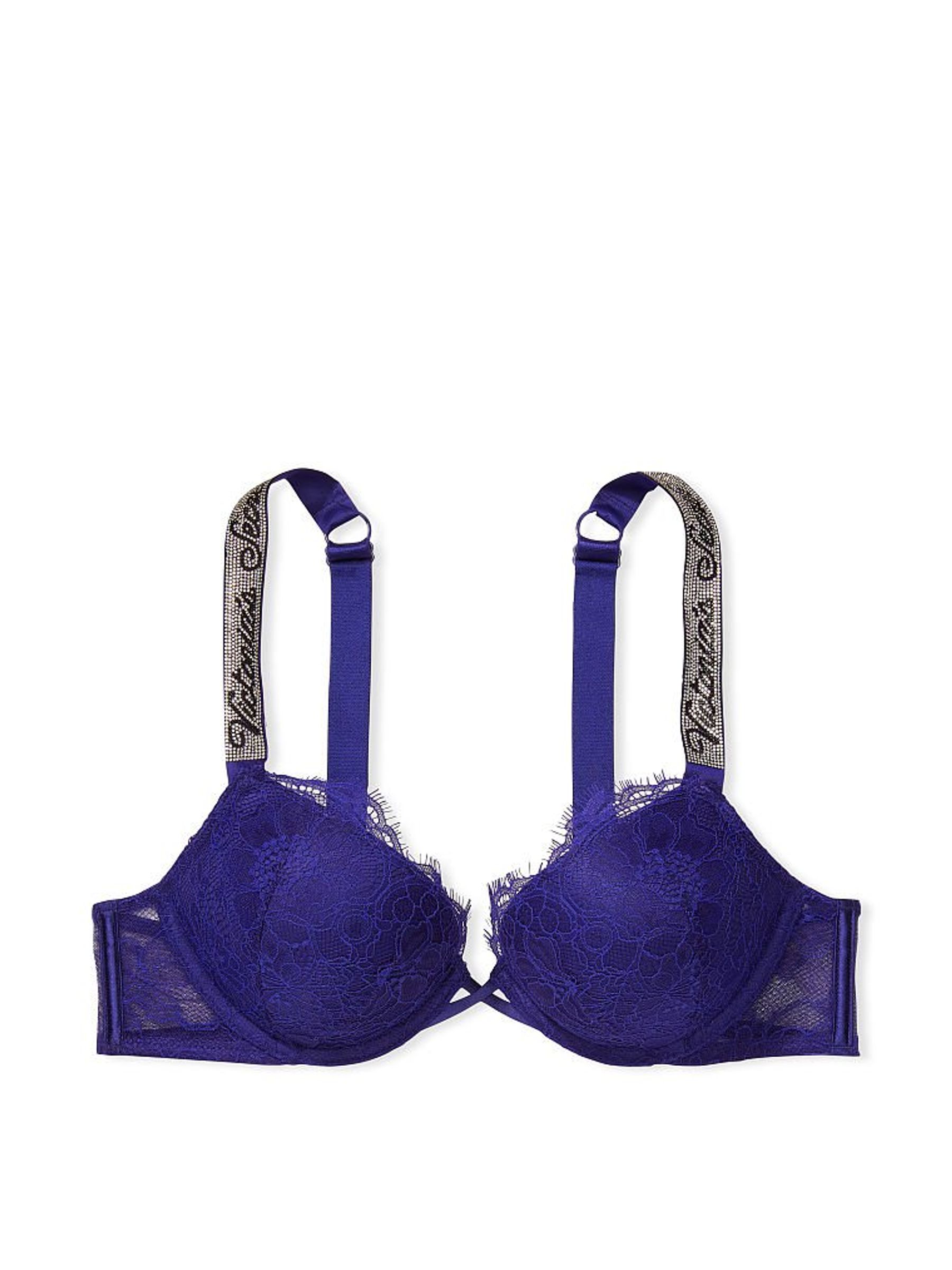 Night Ocean Blue Lace Shine Strap Add 2 Cups Push Up Bombshell Bra - Image 3 of 3