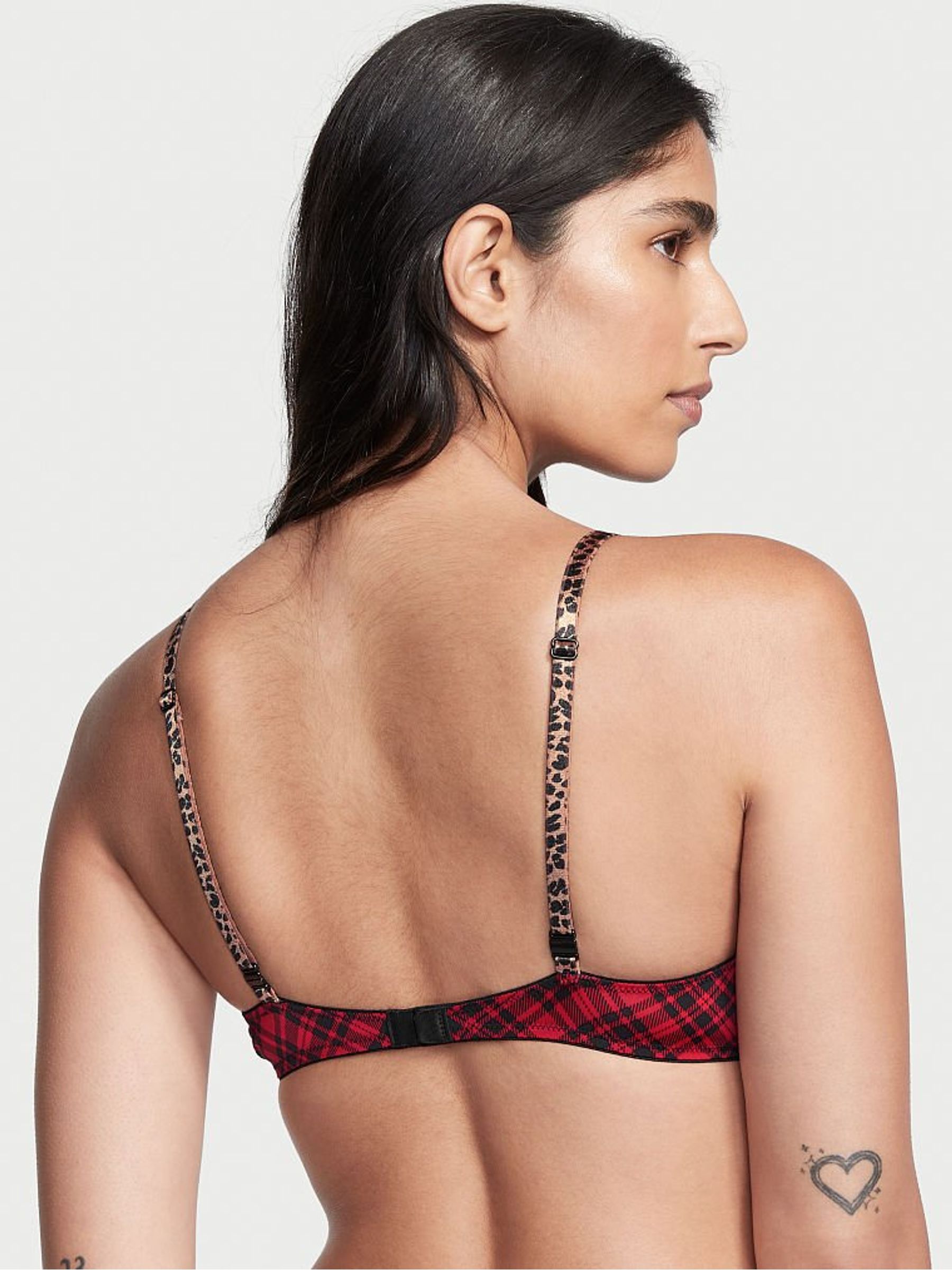 Red Simple Plaid with Leopard Sexy Tee Push Up Bra - Image 2 of 4
