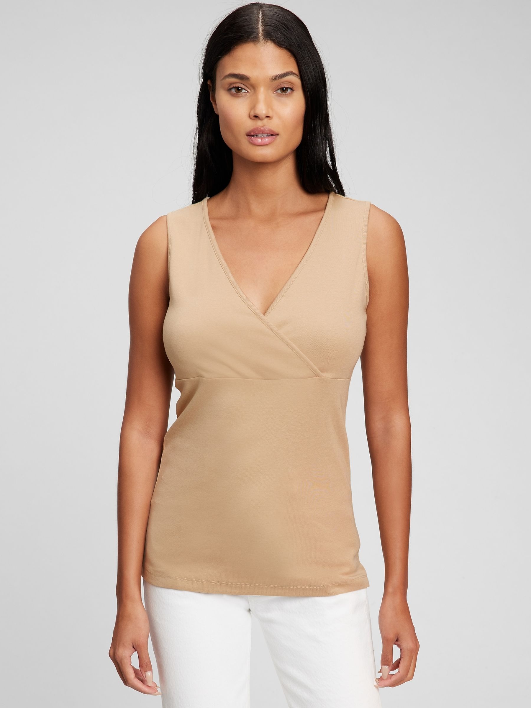 Beige Maternity Organic Cotton V-Neck Nursing Vest - Image 1 of 1