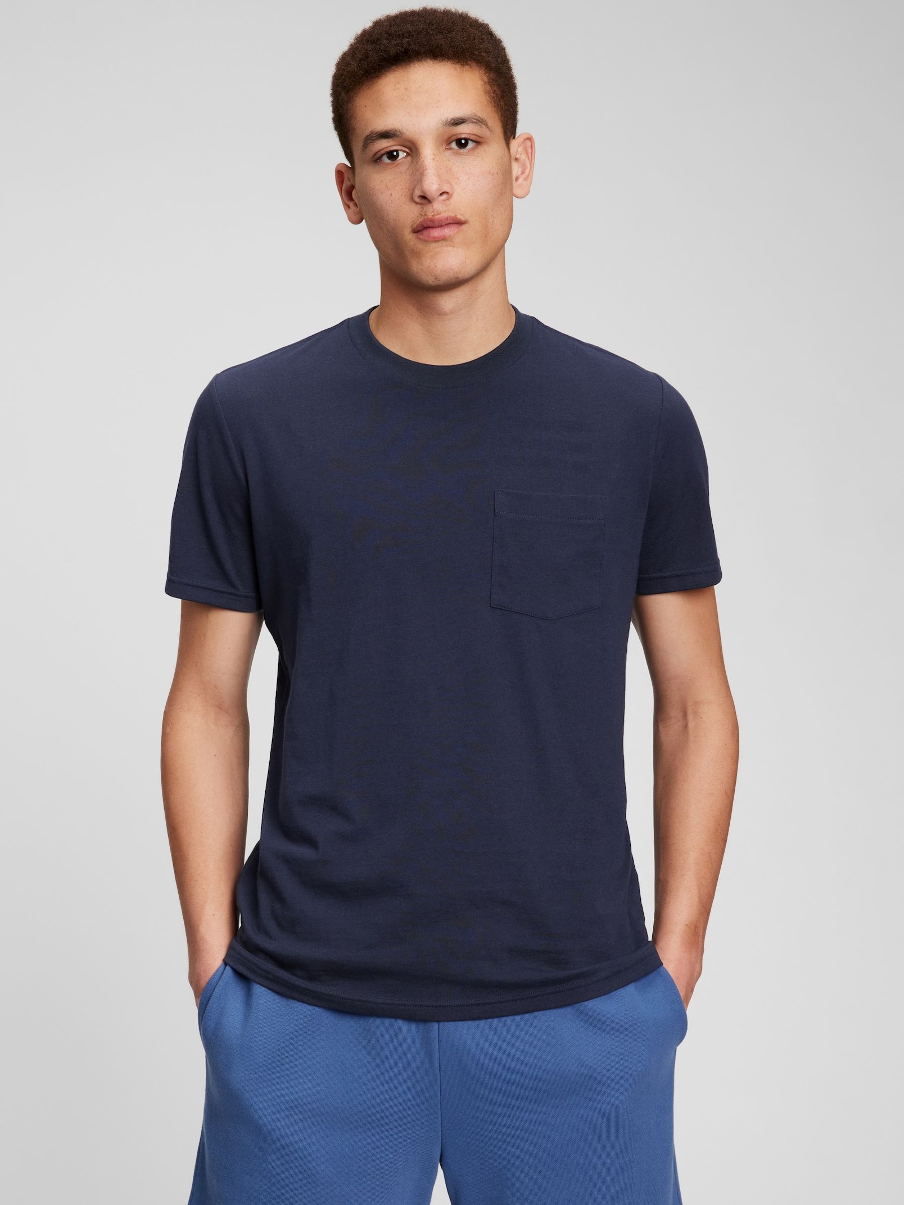 Navy Blue Organic Cotton Short Sleeve Pocket Crew Neck T-Shirt - Image 2 of 3