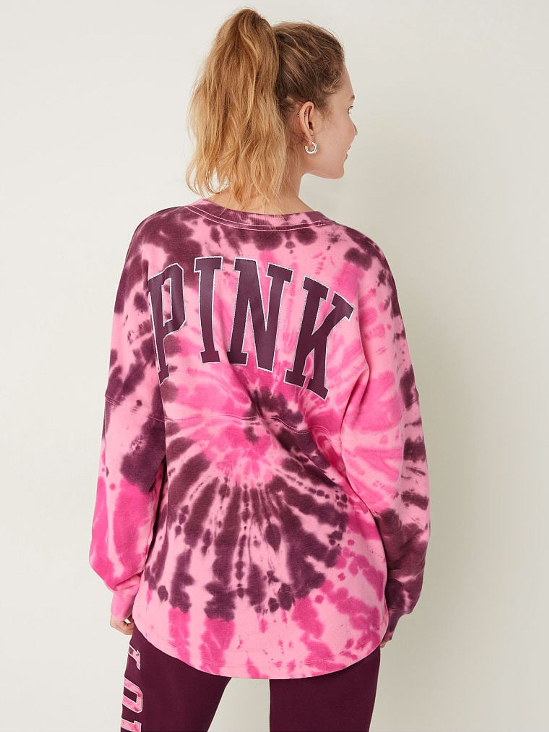 Pink Spiral Tie Dye Shine Fleece Long Sleeve Oversized Sweatshirt - Image 2 of 5