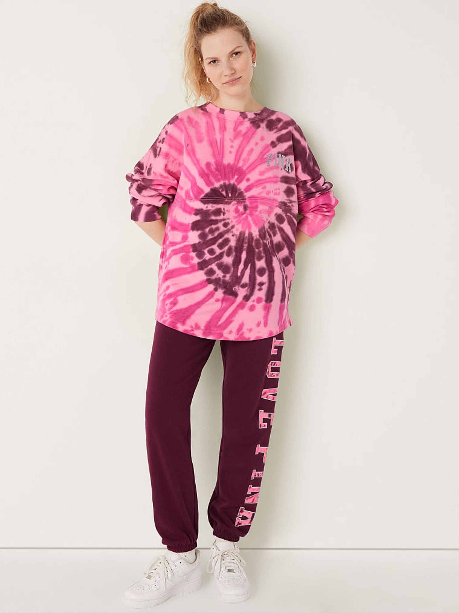 Pink Spiral Tie Dye Shine Fleece Long Sleeve Oversized Sweatshirt - Image 3 of 5