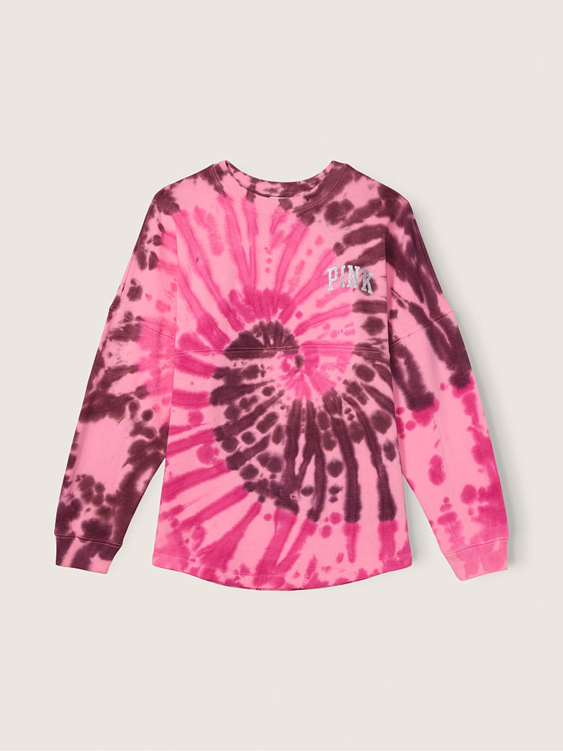 Pink Spiral Tie Dye Shine Fleece Long Sleeve Oversized Sweatshirt - Image 4 of 5