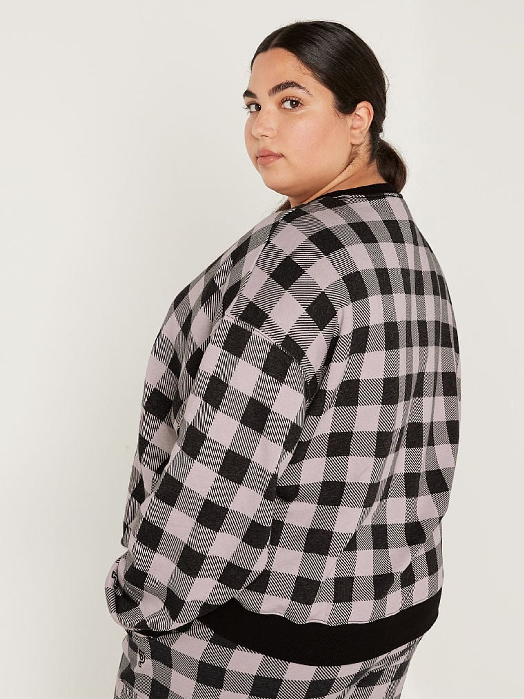 Purple Mist Plaid Fleece Long Sleeve Sweatshirt - Image 2 of 5 Purple Mist Plaid Fleece Long Sleeve Sweatshirt - Image 2 of 5