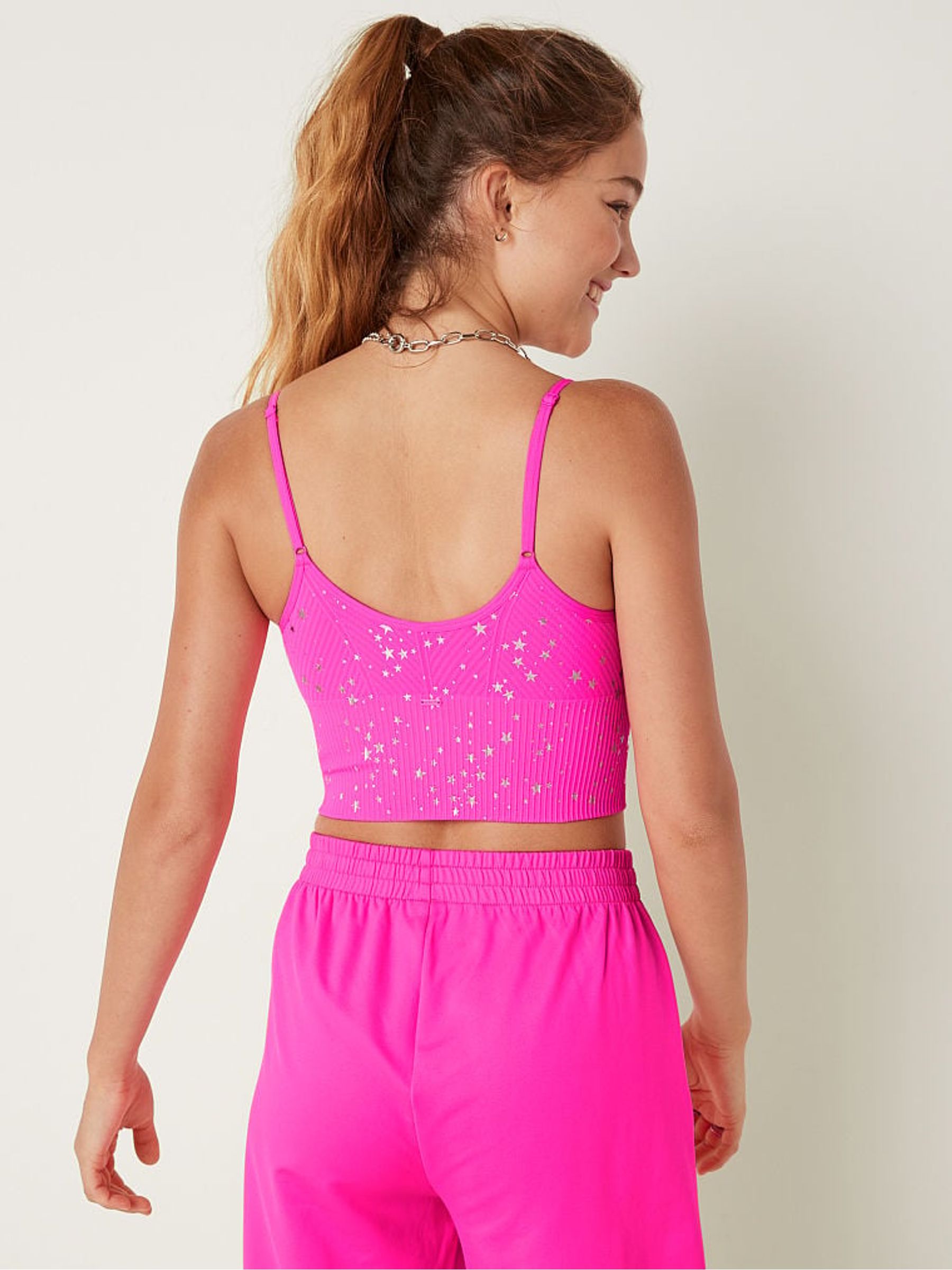 Atomic Pink Stars Seamless Lightly Lined Low Impact Sports Bra - Image 2 of 4