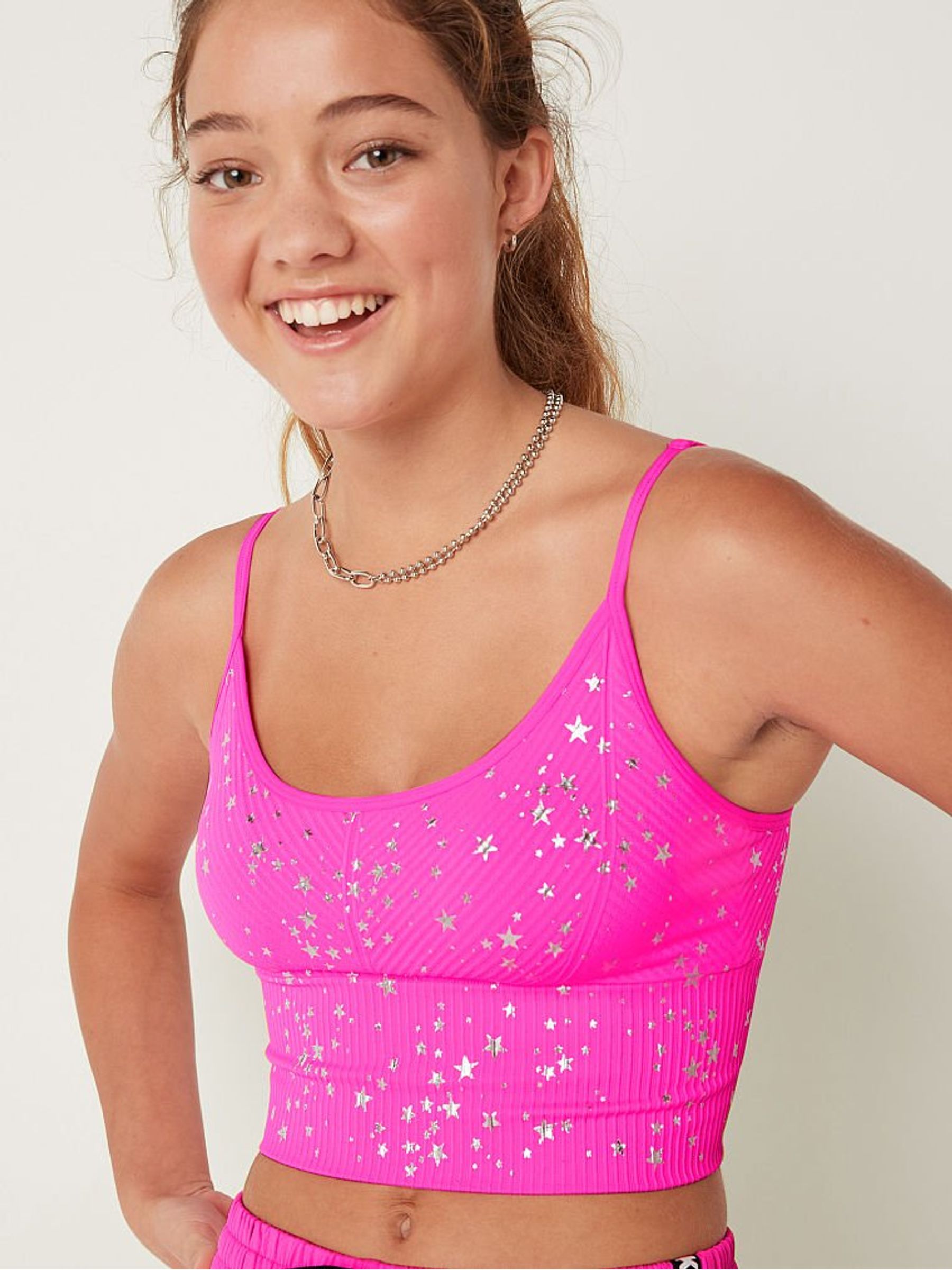 Atomic Pink Stars Seamless Lightly Lined Low Impact Sports Bra - Image 3 of 4