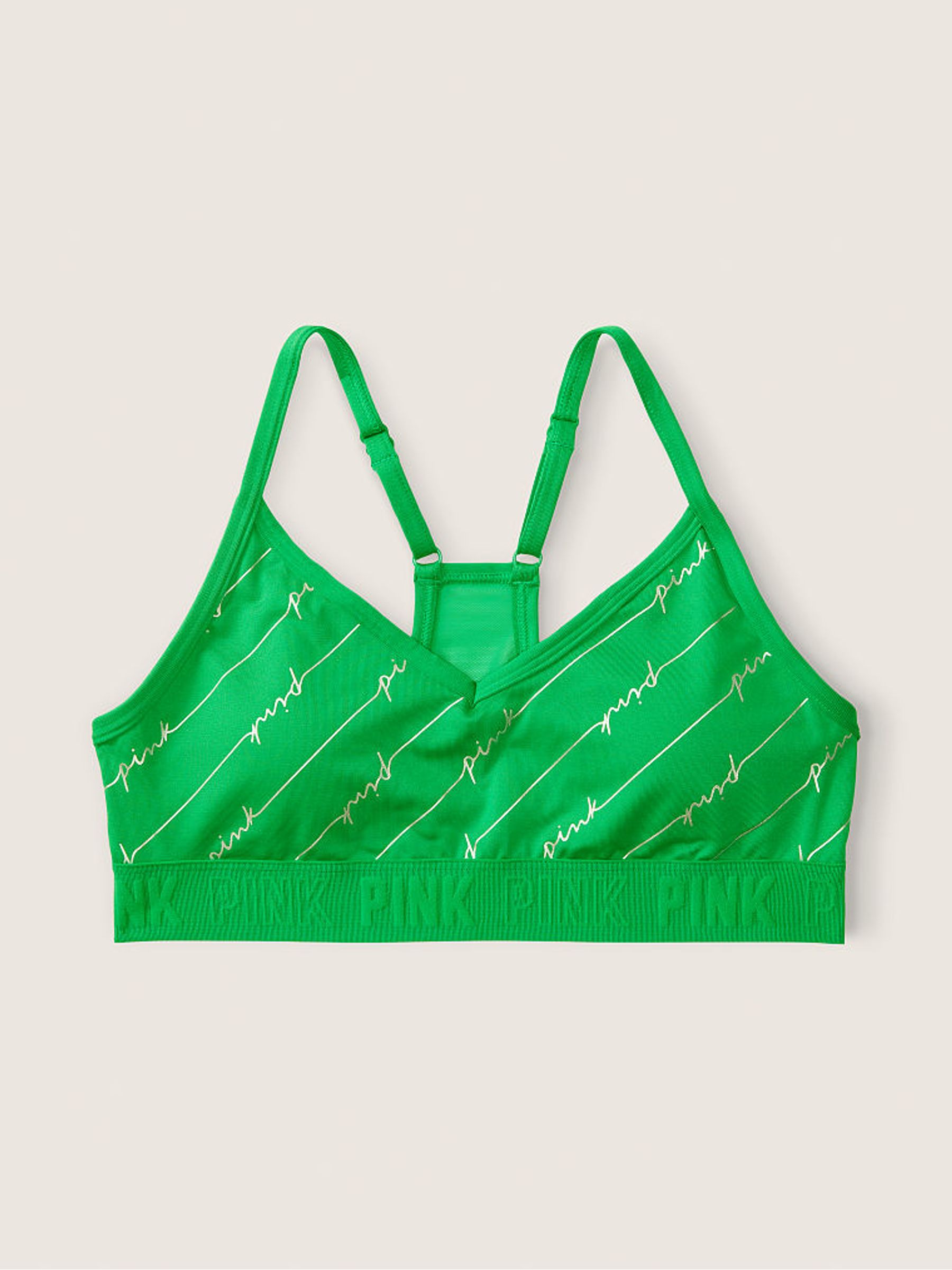 Happy Camper Green Foil Logo Lightly Lined Low Impact Sports Bra - Image 4 of 4