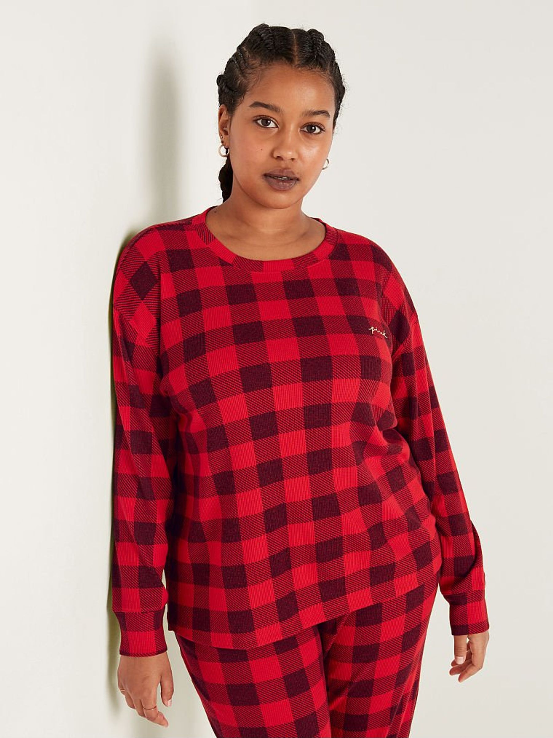 Red Plaid Long Sleeve Pyjama Top - Image 1 of 4 Red Plaid Long Sleeve Pyjama Top - Image 1 of 4