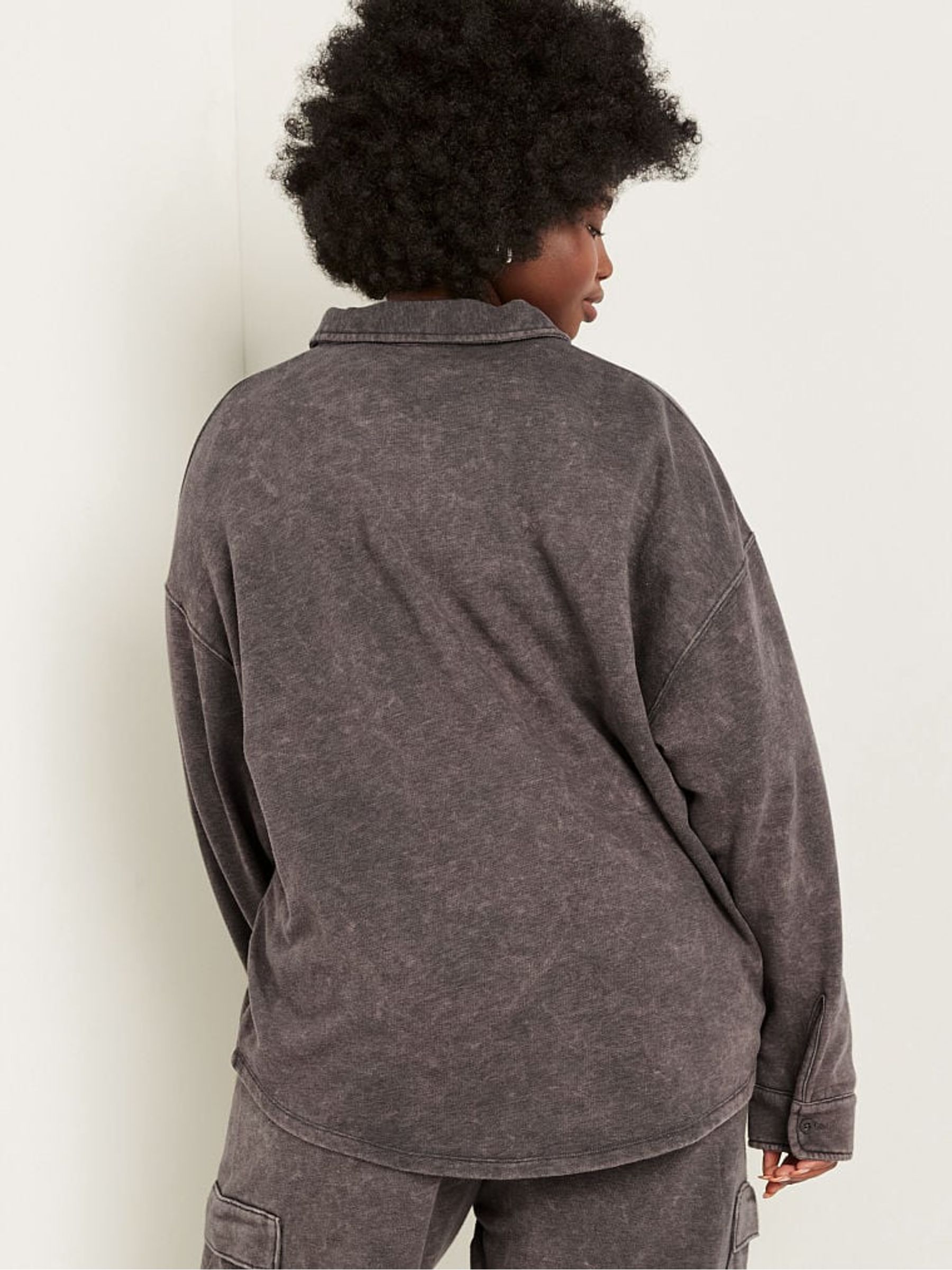 Dark Charcoal Grey Fleece Shirt Jacket - Image 2 of 5