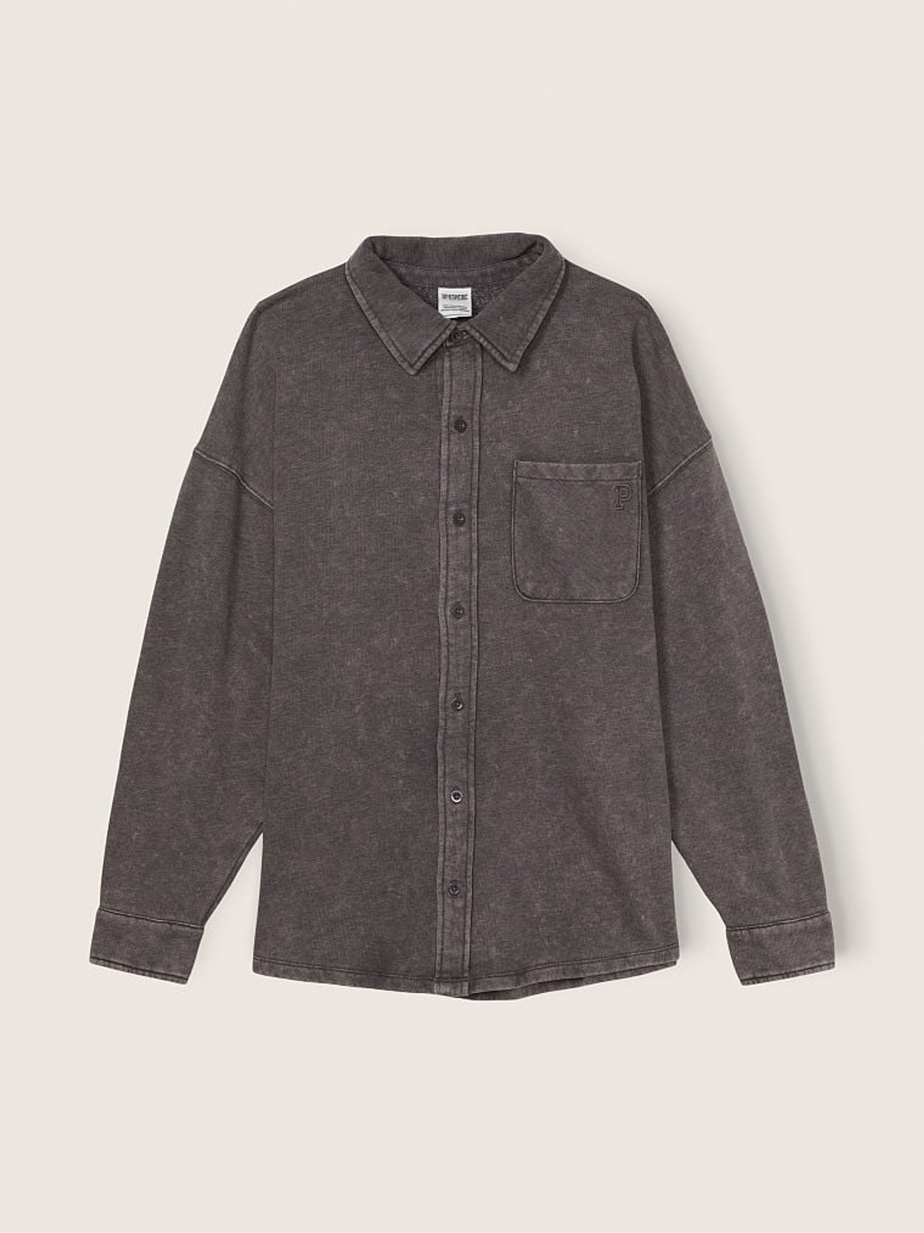 Dark Charcoal Grey Fleece Shirt Jacket - Image 5 of 5