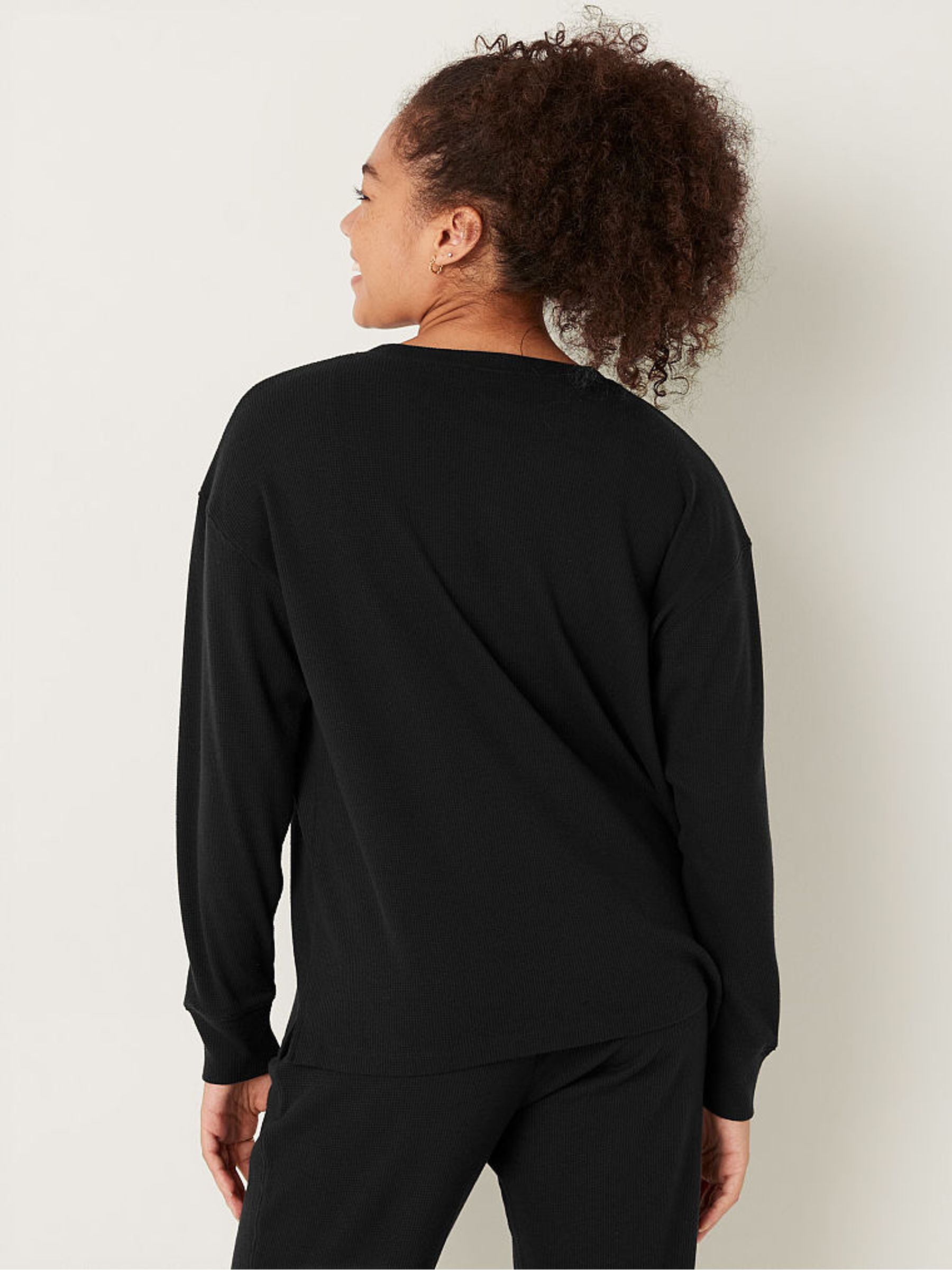 Pure Black Long Sleeve Pyjama Top - Image 2 of 4
