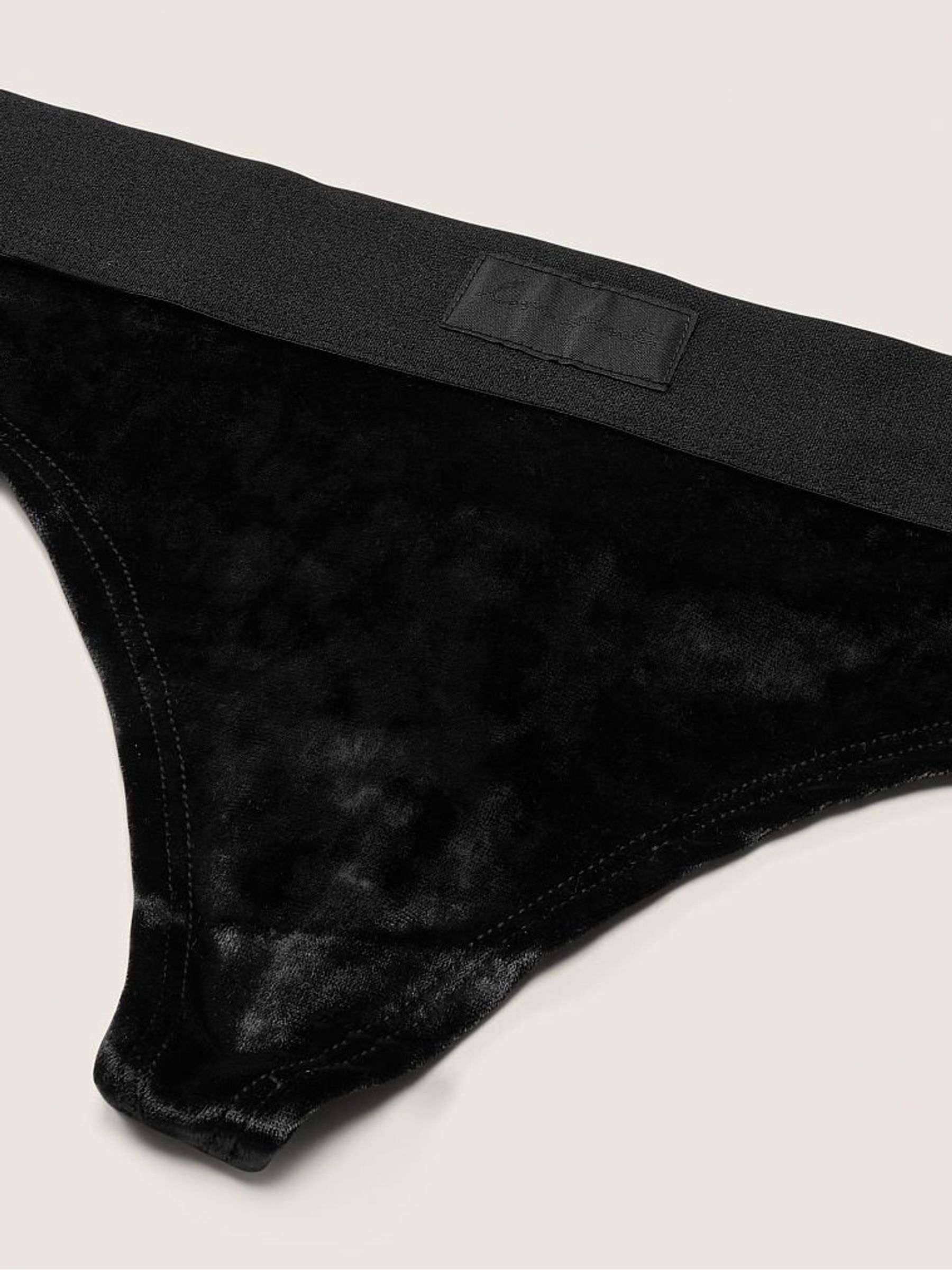 Pure Black Velvet Thong Knickers - Image 3 of 3