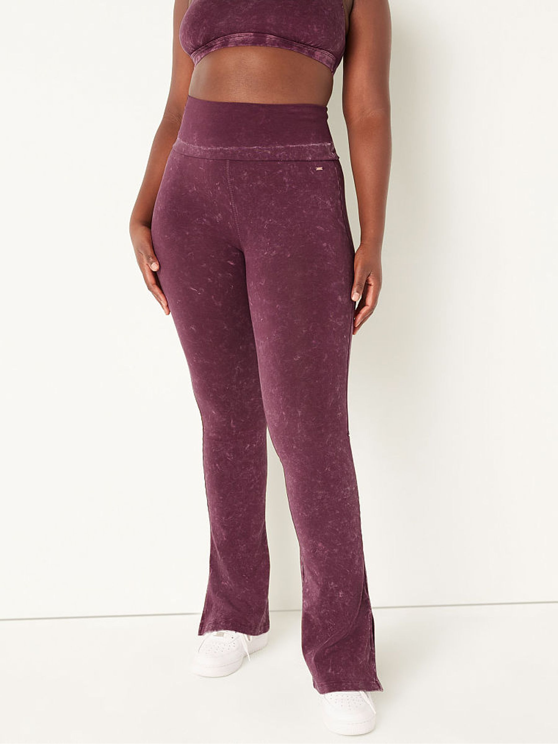 Rich Maroon Red Foldover Flare Legging - Image 1 of 4