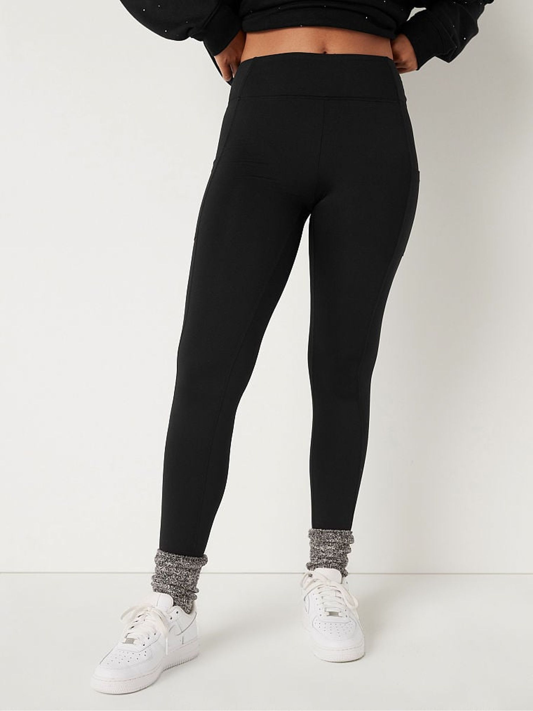 Black High Waist Full Length Winter Legging - Image 1 of 4