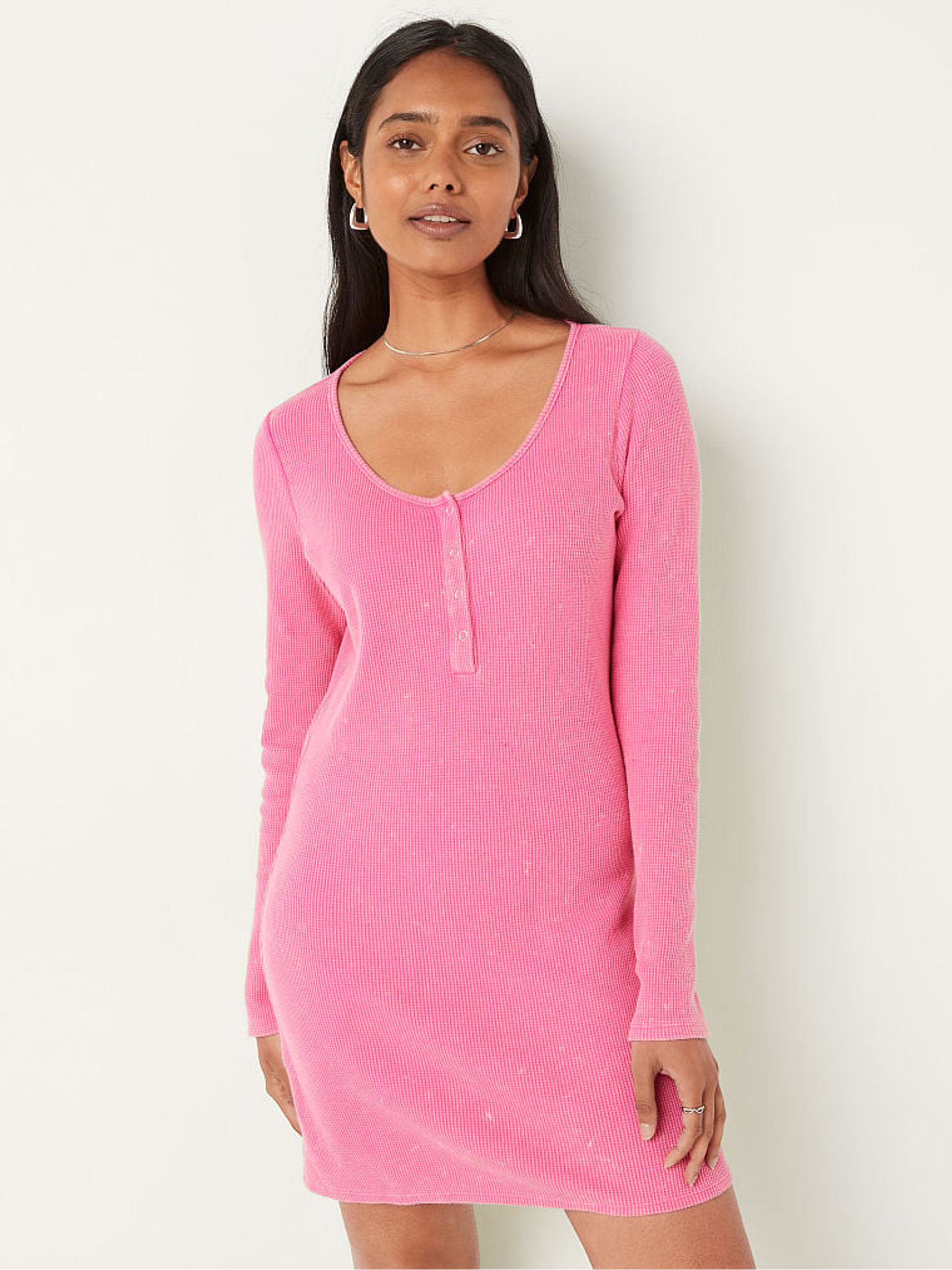 Ultra Pink Wash Thermal Long Sleeve Henley Dress | Victoria's Secret Ireland