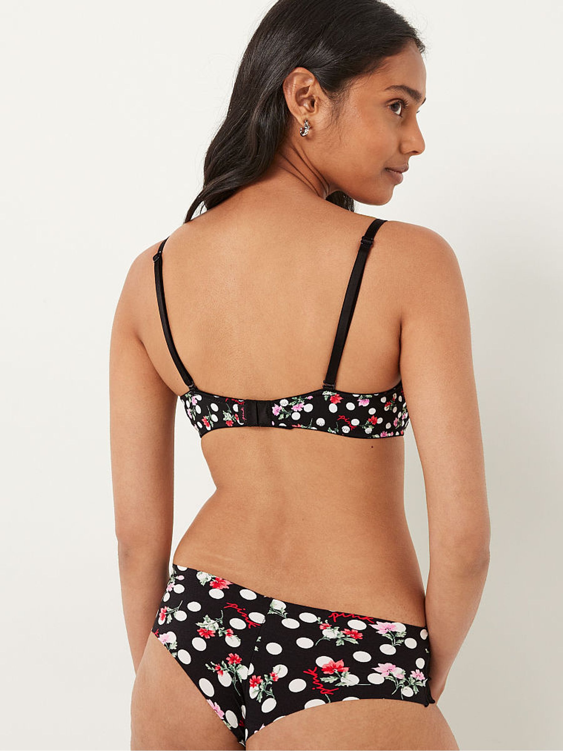 Pure Black Floral Dot Smooth Non Wired Push Up T-Shirt Bra - Image 2 of 5