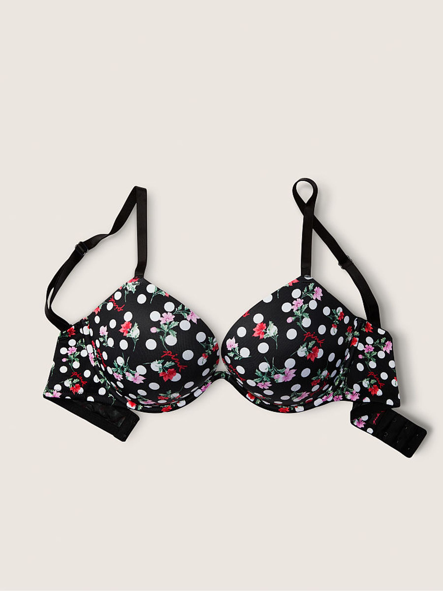 Pure Black Floral Dot Smooth Non Wired Push Up T-Shirt Bra - Image 4 of 5