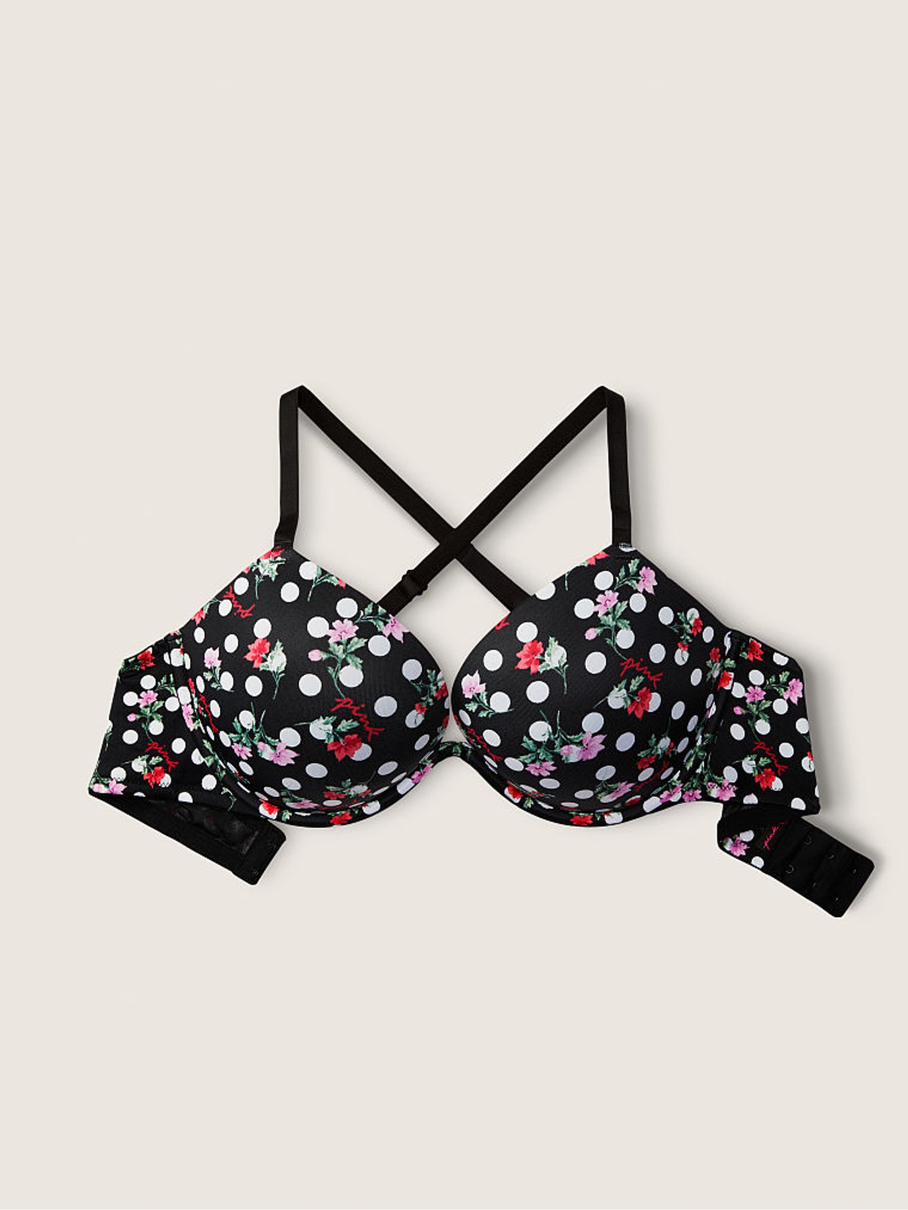 Pure Black Floral Dot Smooth Non Wired Push Up T-Shirt Bra - Image 5 of 5