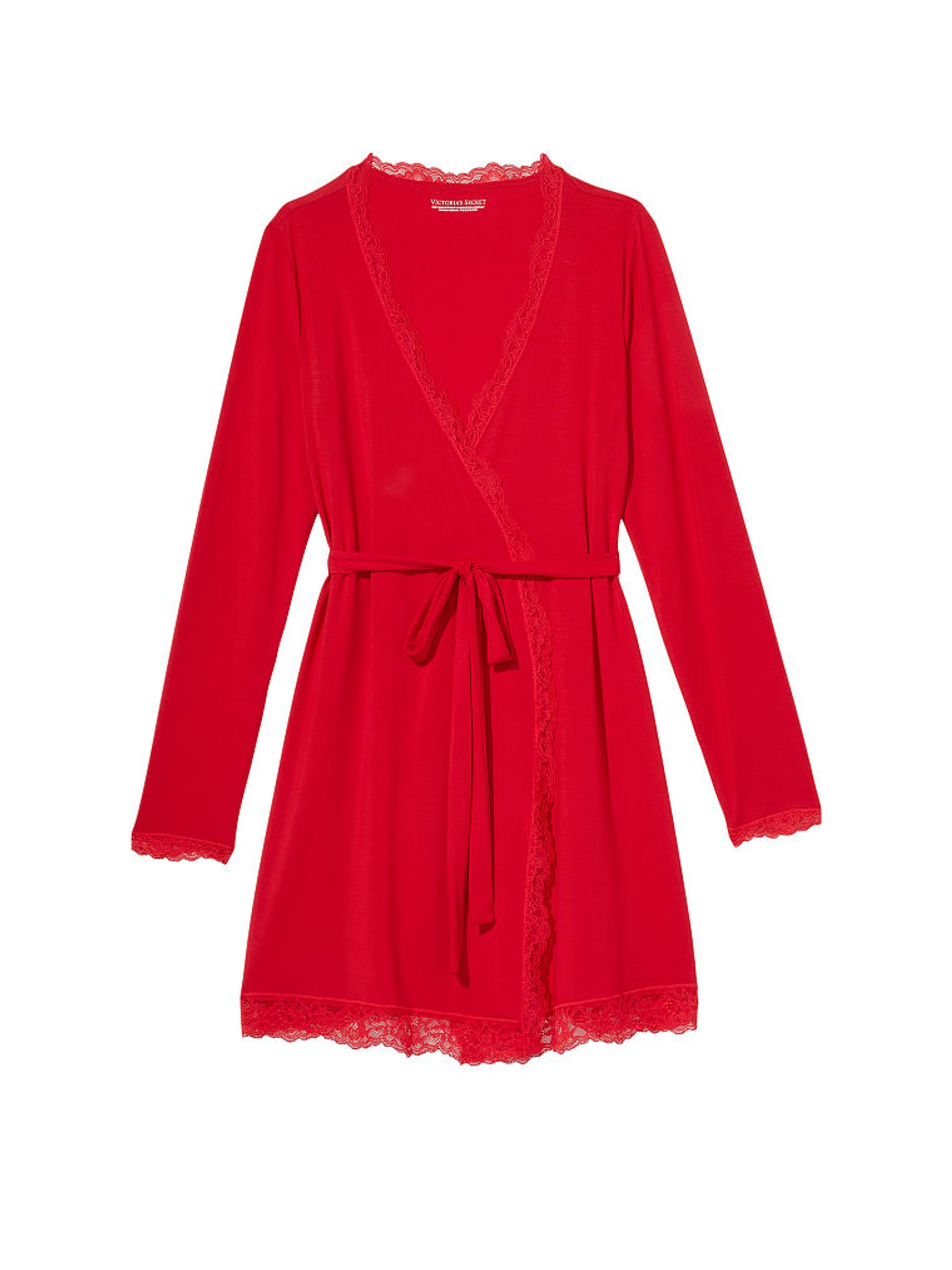 Lipstick Red Modal Lace Trim Robe - Image 4 of 4