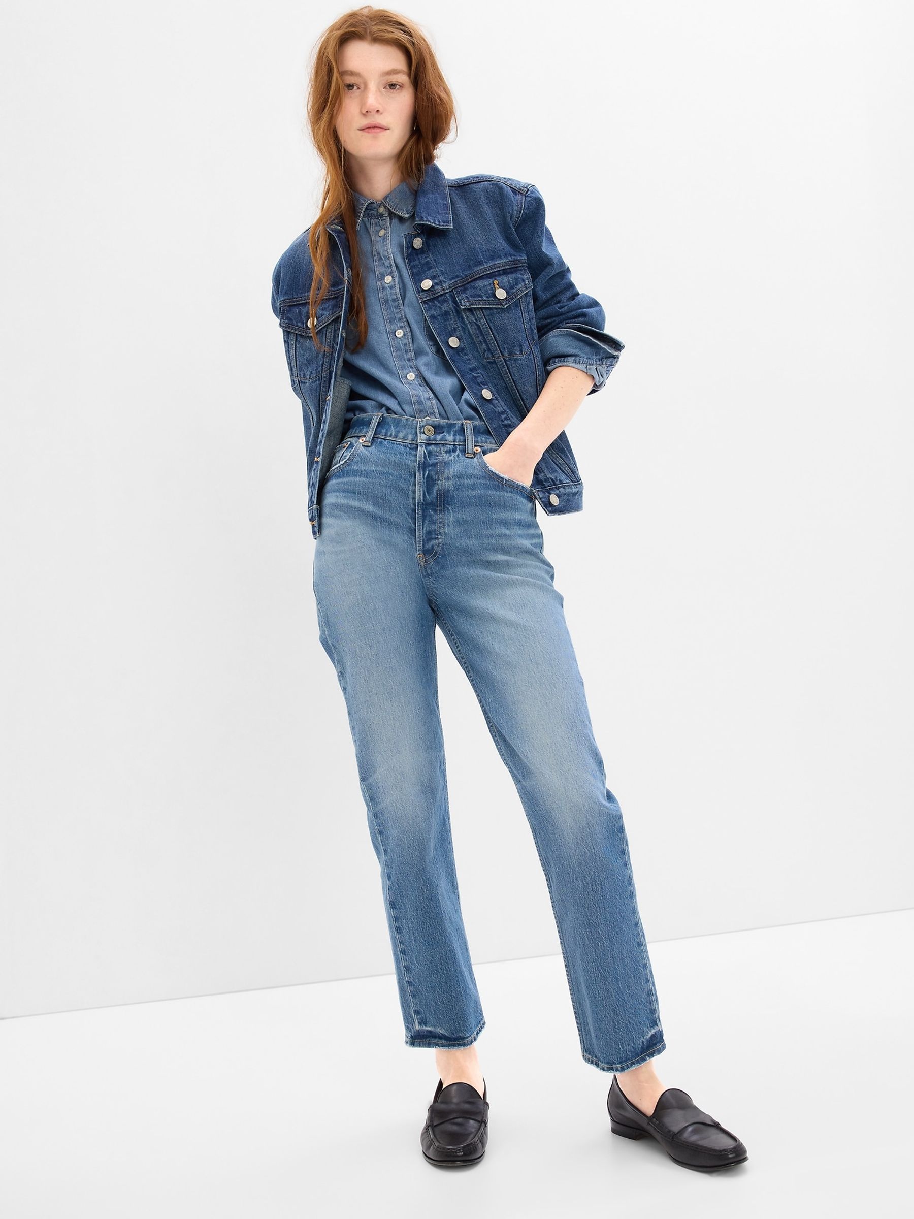 Light Wash Blue High Waisted Cheeky Straight Jeans - Image 1 of 10
