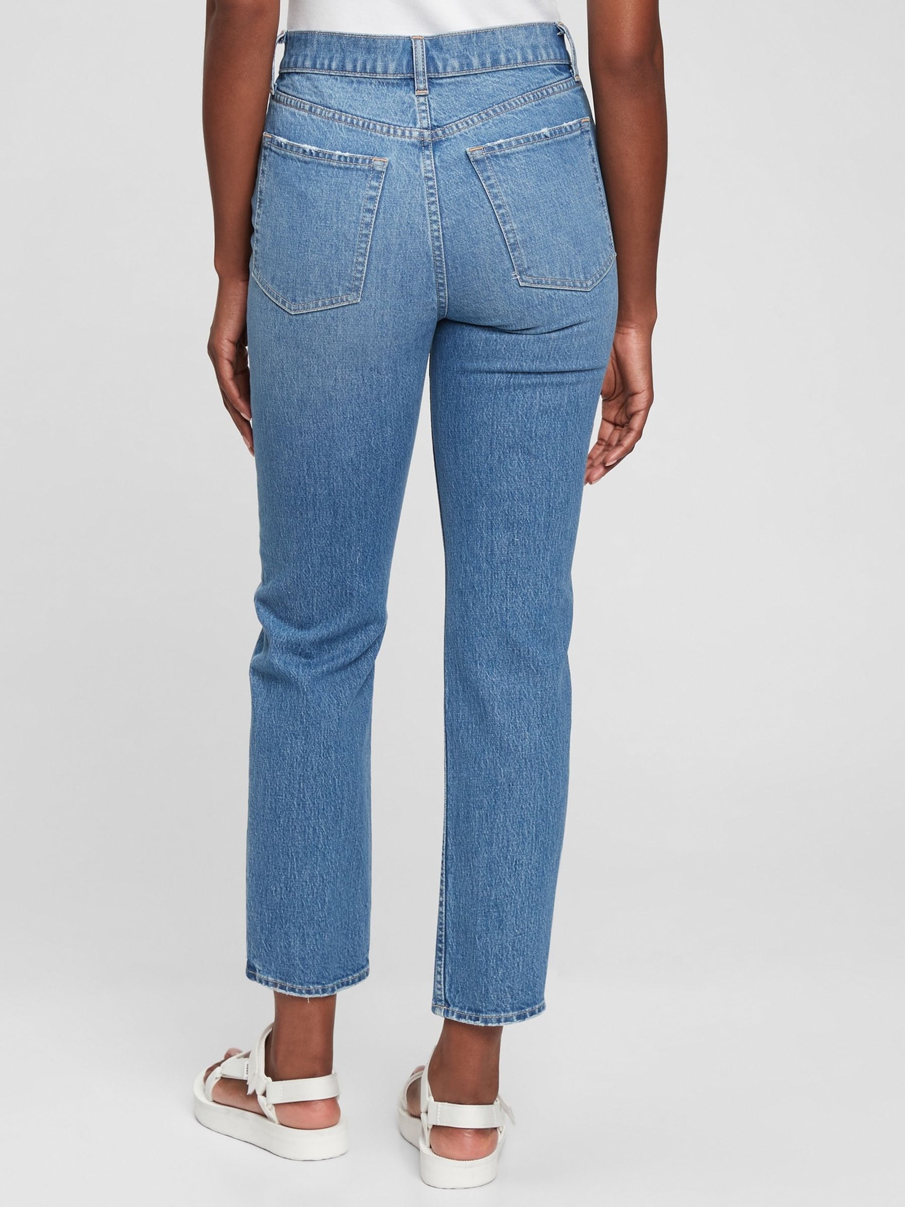 Light Wash Blue High Waisted Cheeky Straight Jeans - Image 7 of 10