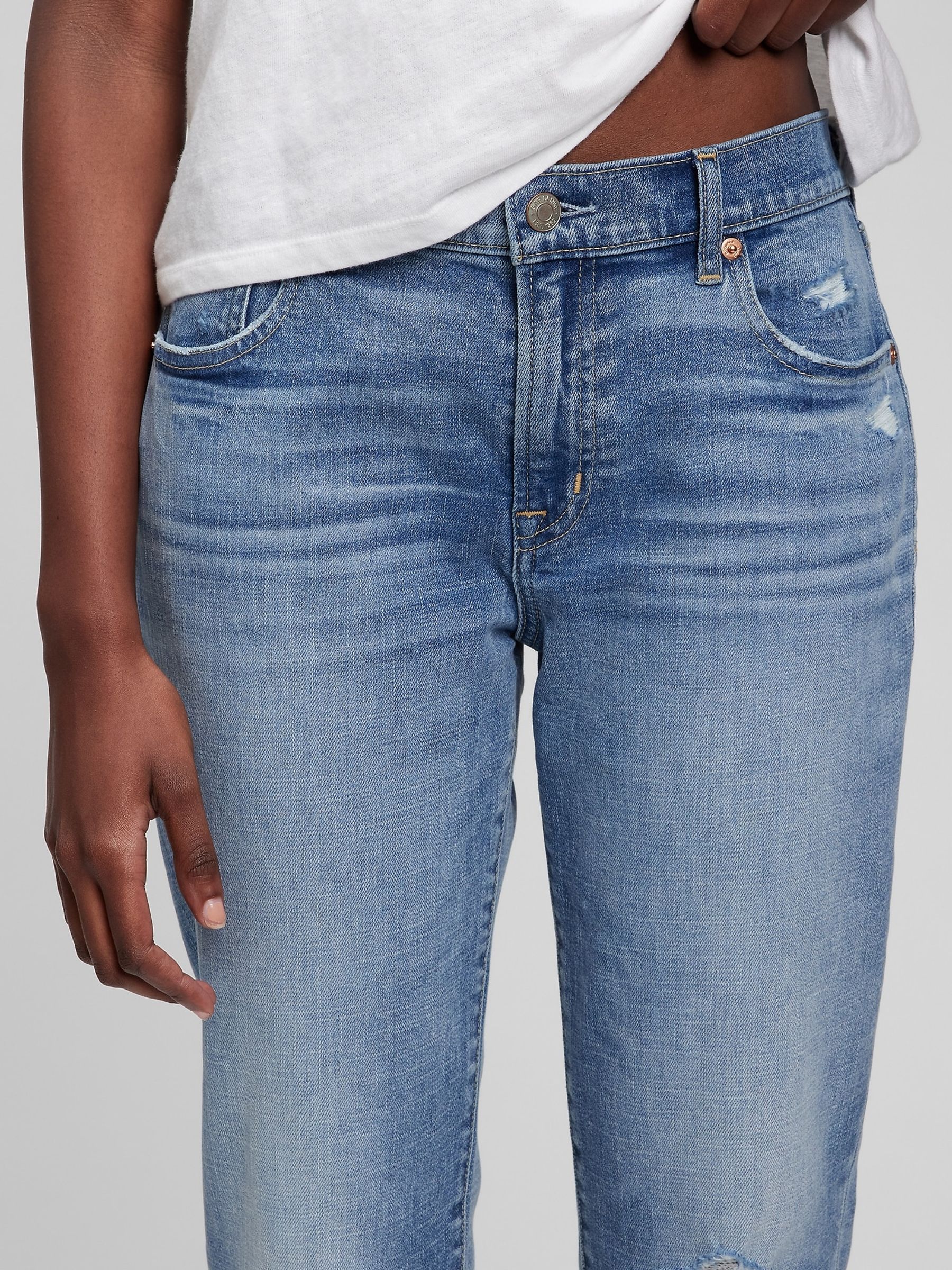 Mid Rise Rip Knee Girlfriend Jeans - Image 3 of 4