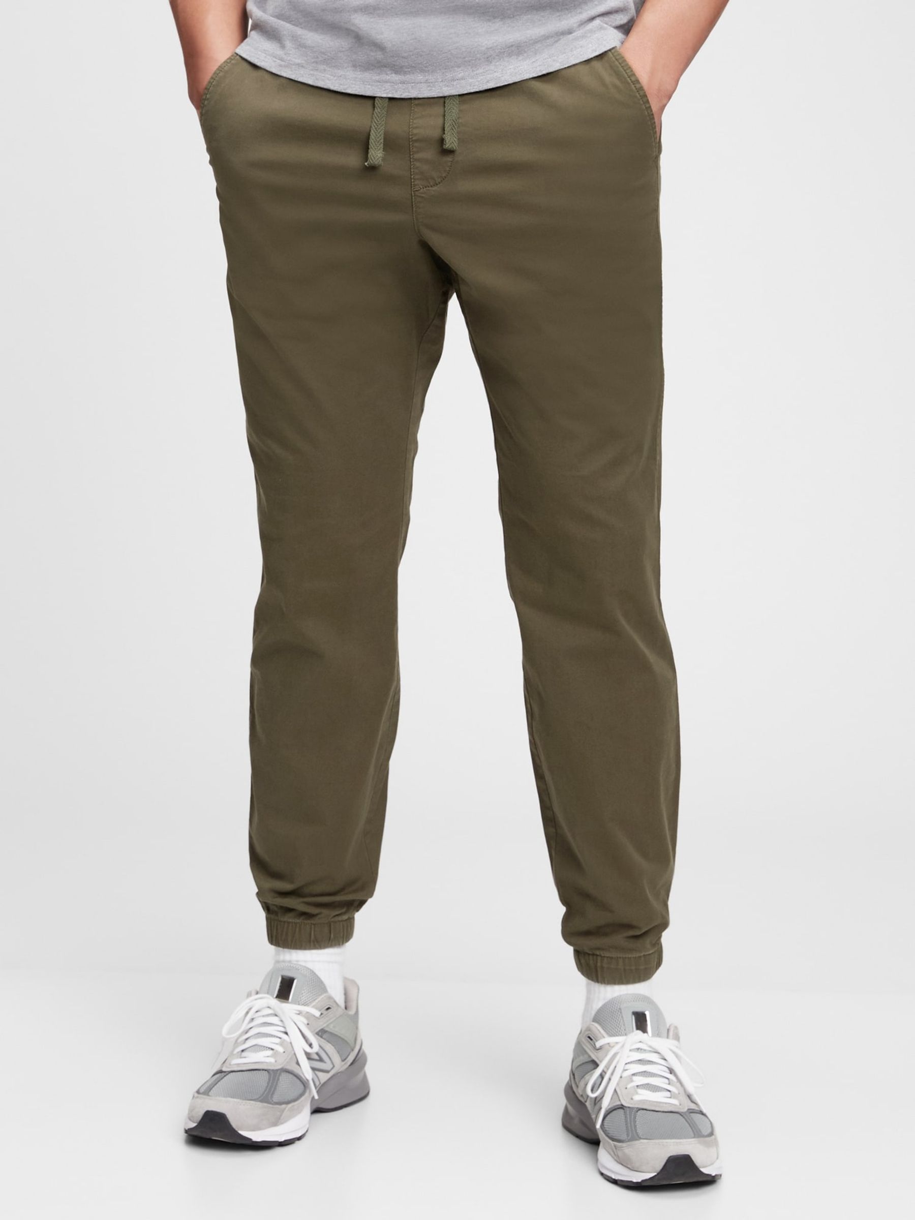 Khaki Green Slim Cuffed Casual Twill Trousers With Stretch - Image 1 of 1