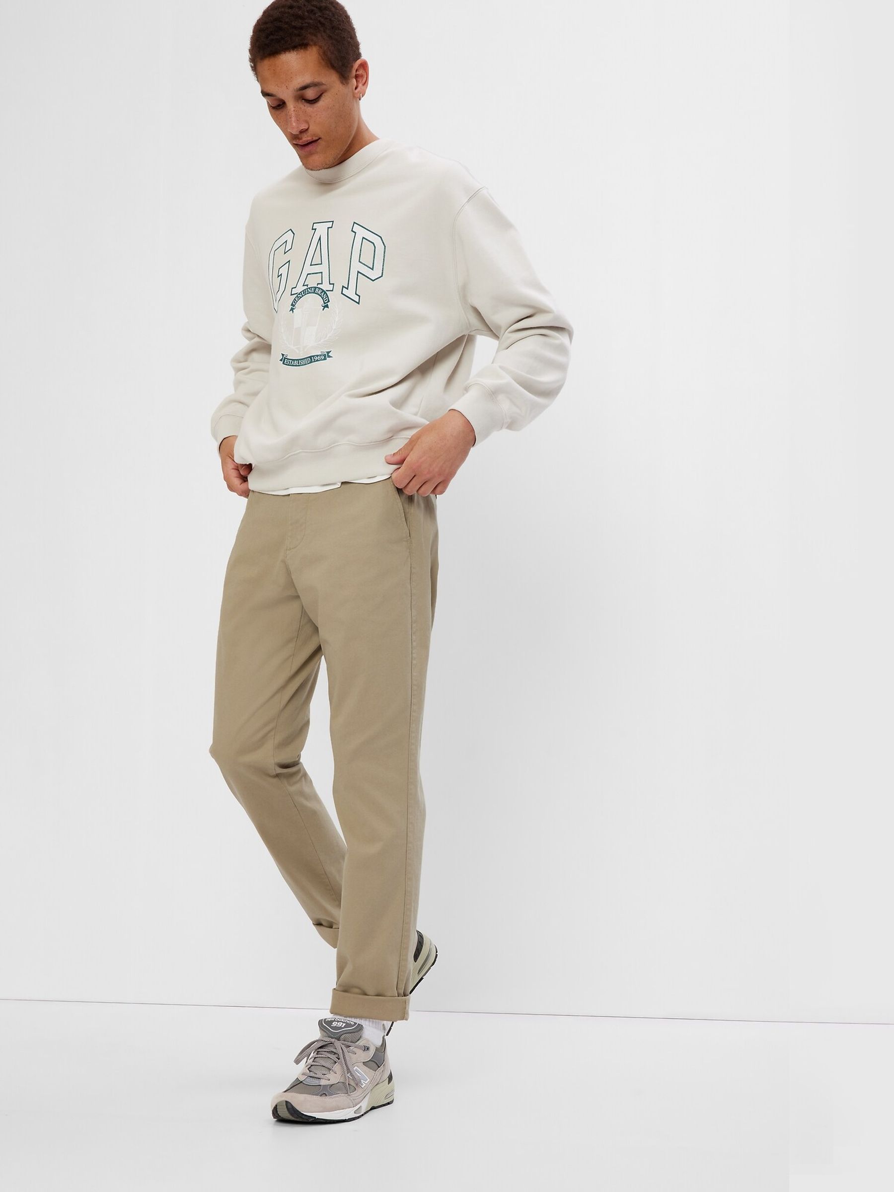 Beige Straight Taper Fit Essential Chinos - Image 1 of 1