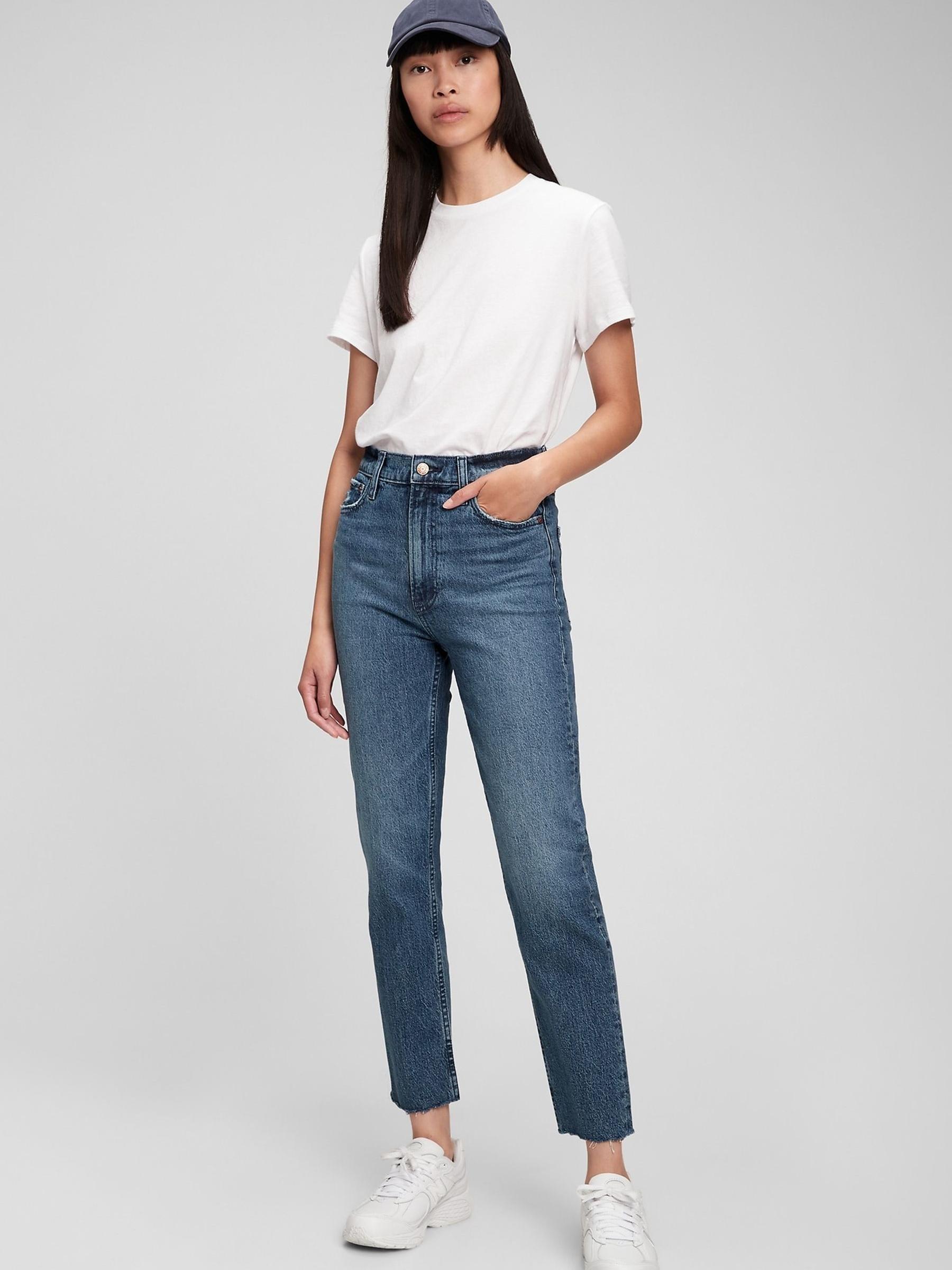 Dark Wash Blue High Waisted Cheeky Straight Jeans - Image 1 of 3
