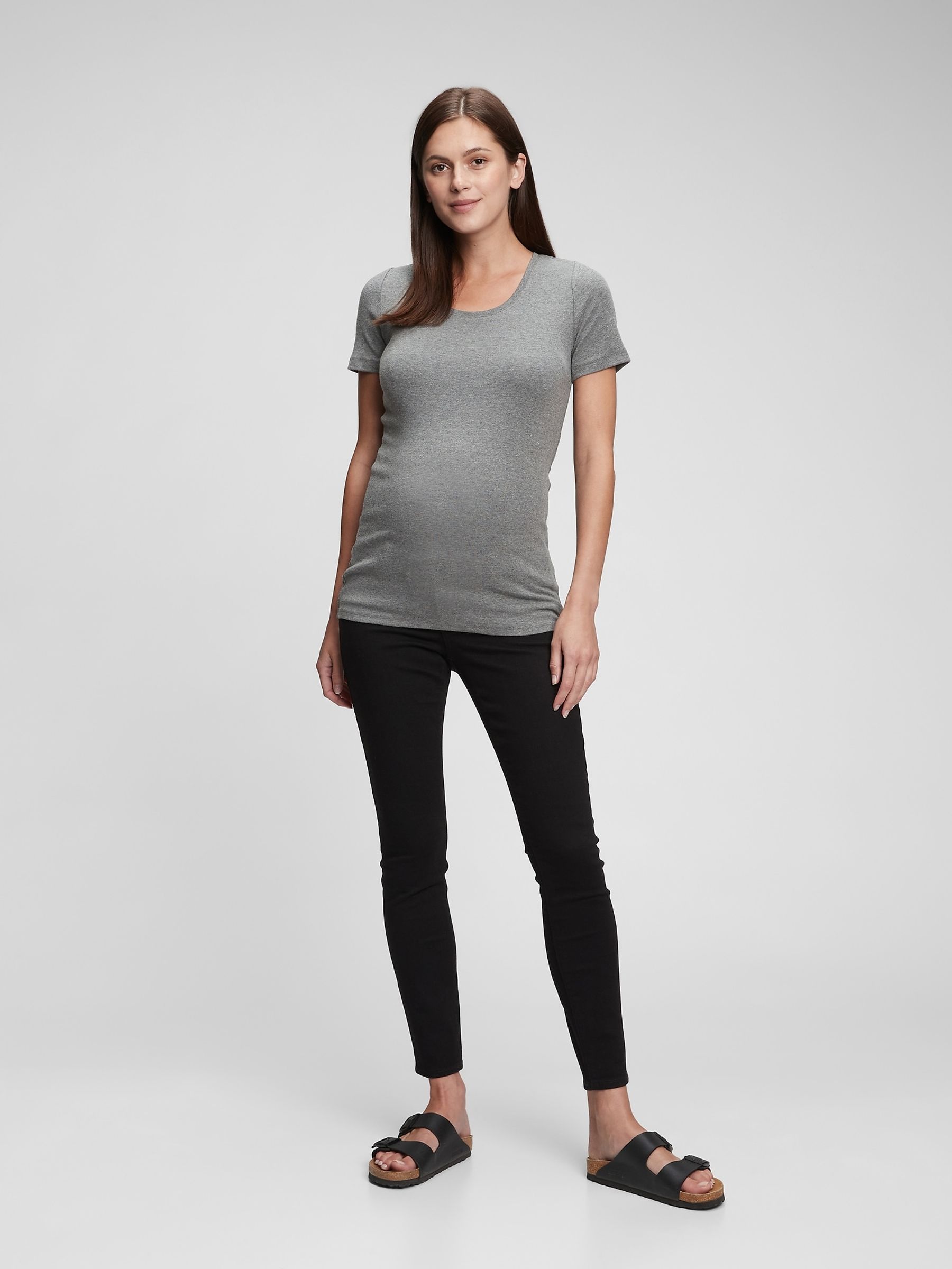 Grey Maternity Modern Short Sleeve Scoop Neck T-Shirt - Image 1 of 4