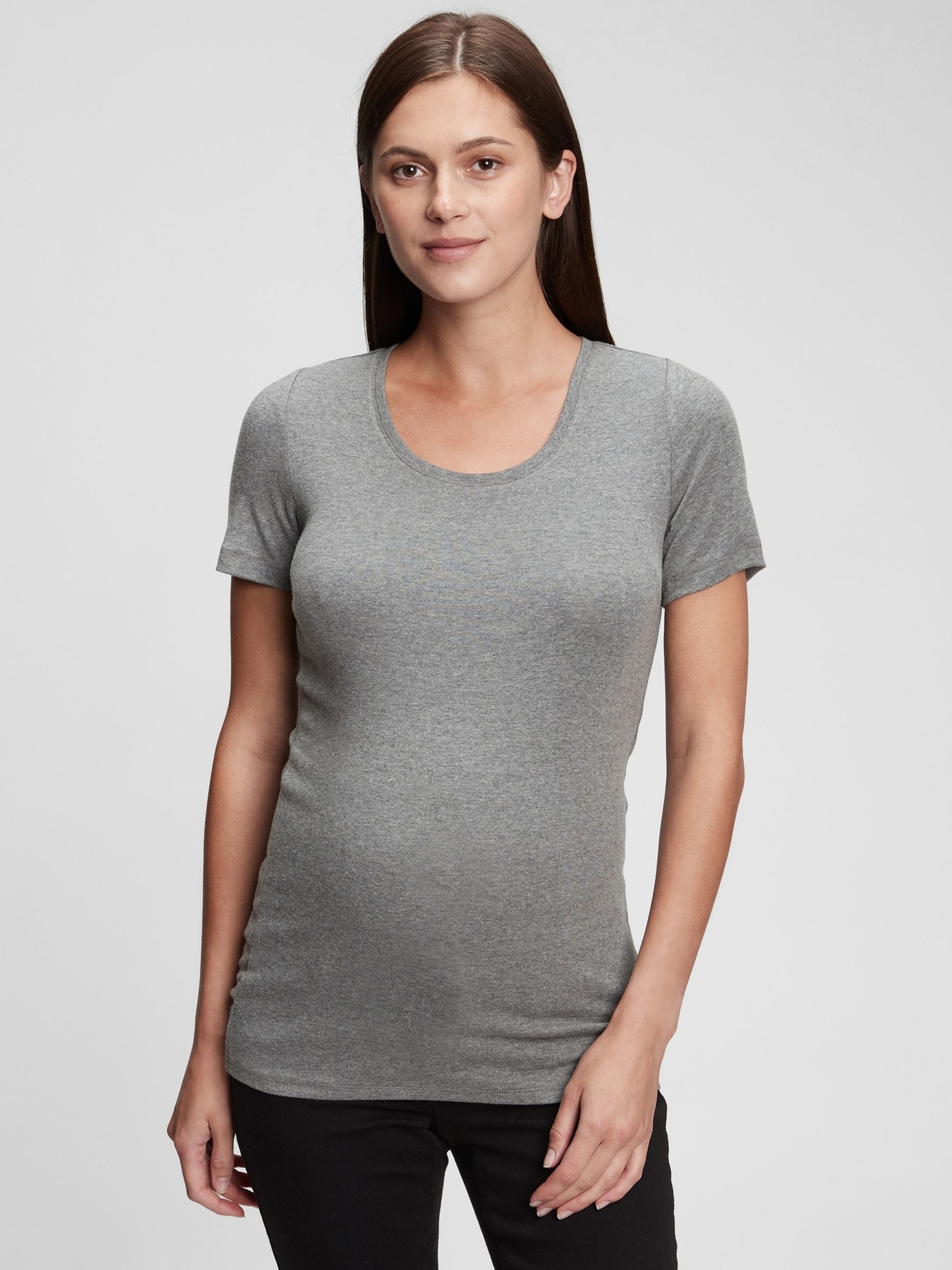 Grey Maternity Modern Short Sleeve Scoop Neck T-Shirt - Image 2 of 4