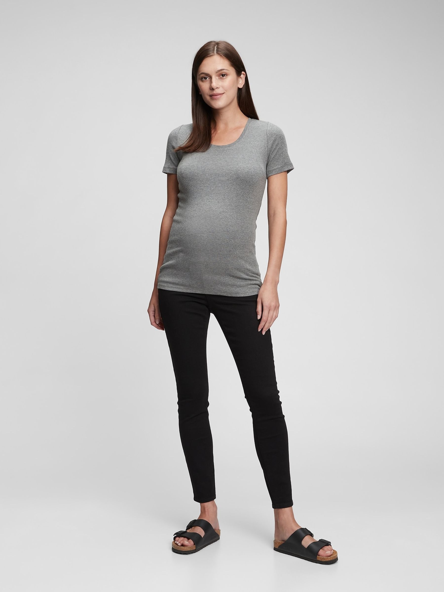 Grey Maternity Modern Short Sleeve Scoop Neck T-Shirt - Image 6 of 7