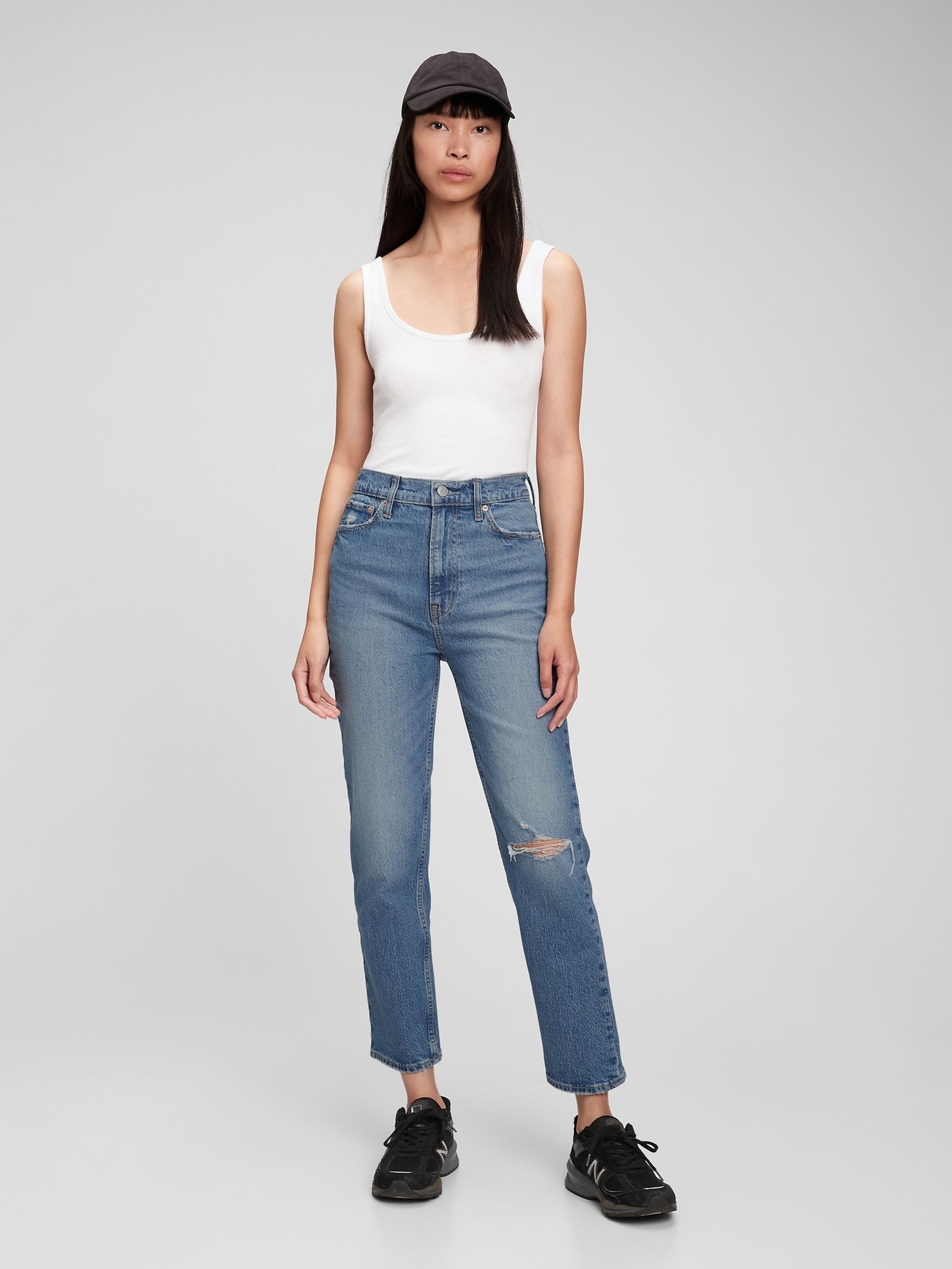 Mid Wash Blue High Waisted Cheeky Straight Jeans - Image 1 of 4