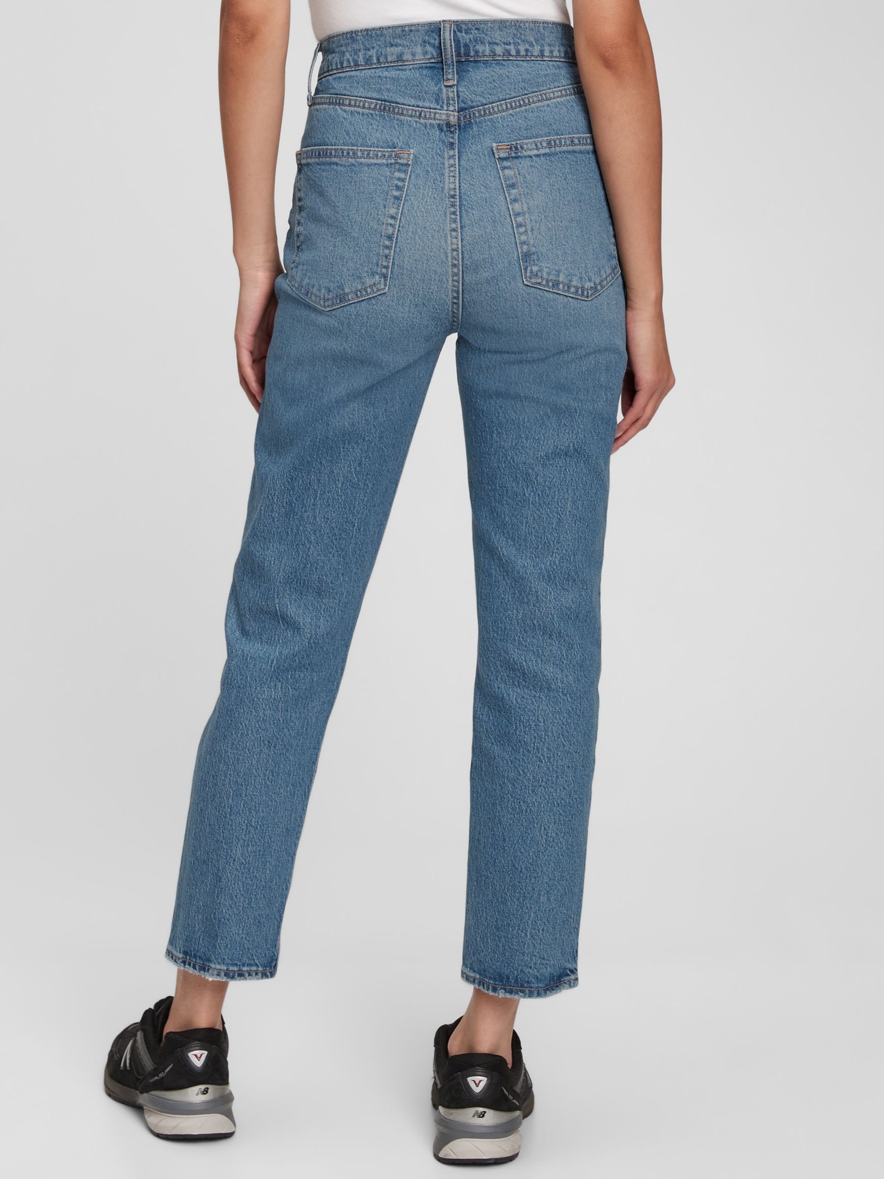 Mid Wash Blue High Waisted Cheeky Straight Jeans - Image 2 of 4