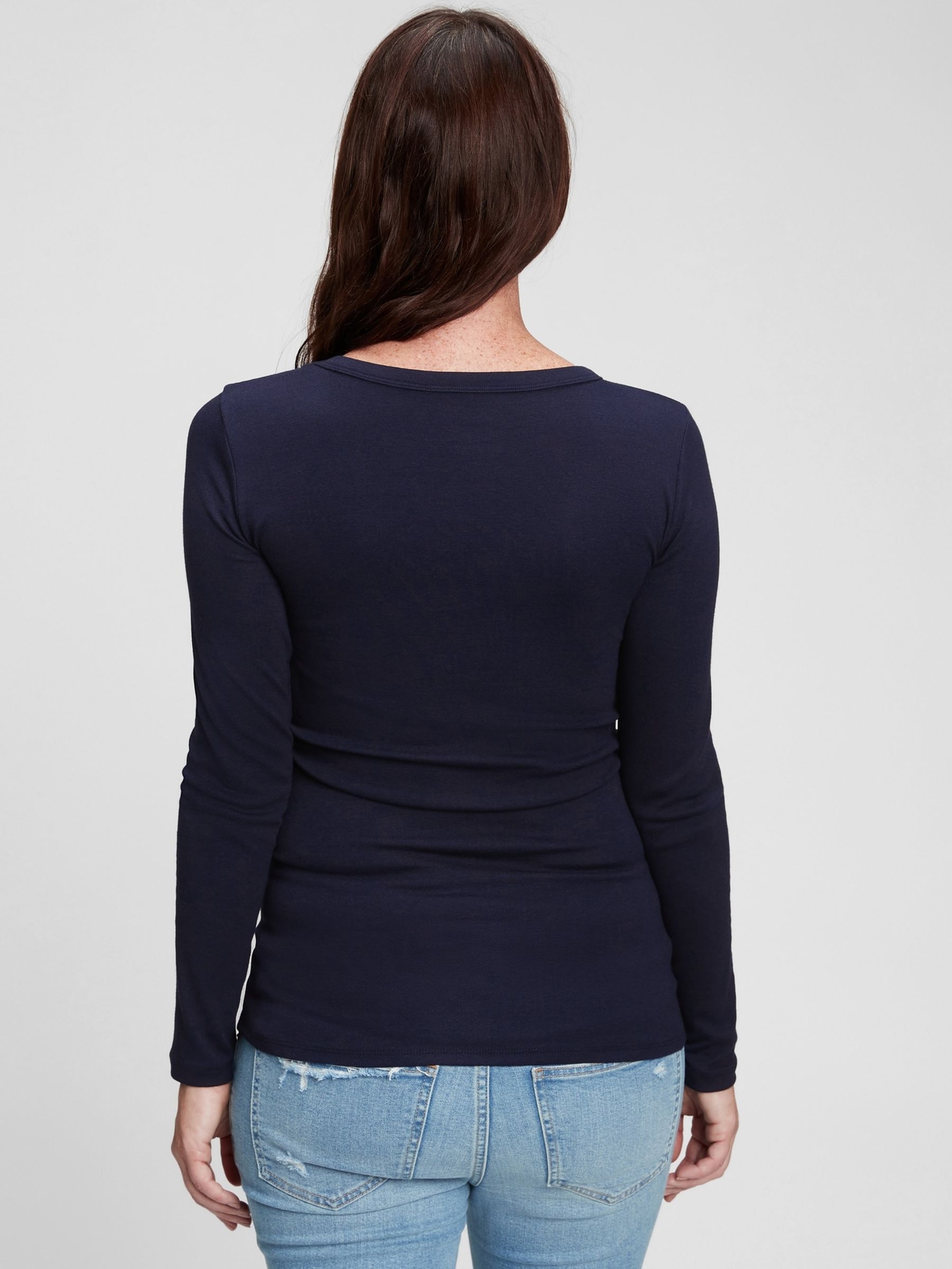 Navy Blue Maternity Modern Long Sleve V-Neck T-Shirt - Image 2 of 4