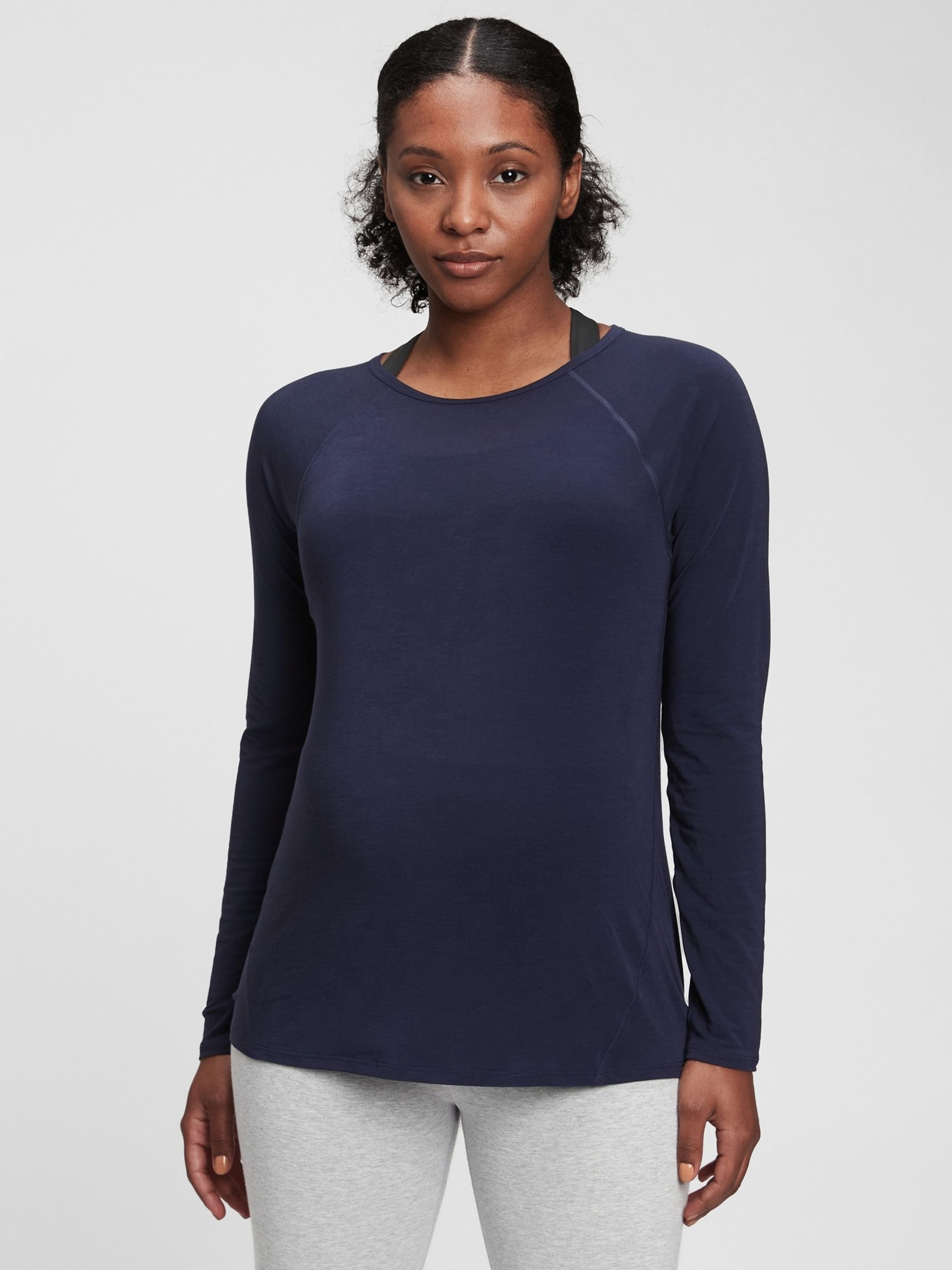 Navy Blue Maternity Breathable Long Sleeve Crew Neck T-Shirt - Image 1 of 4