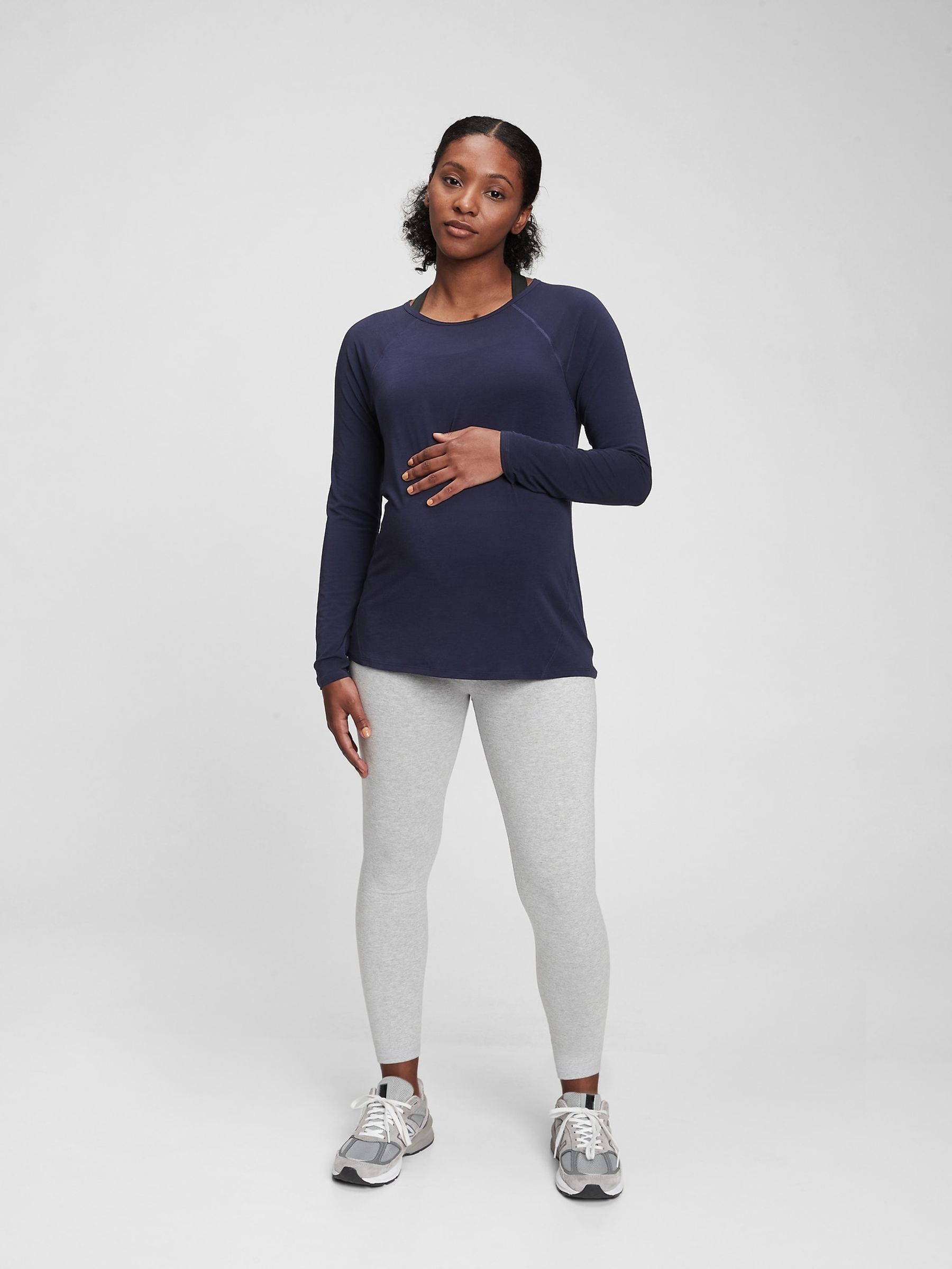 Navy Blue Maternity Breathable Long Sleeve Crew Neck T-Shirt - Image 3 of 4