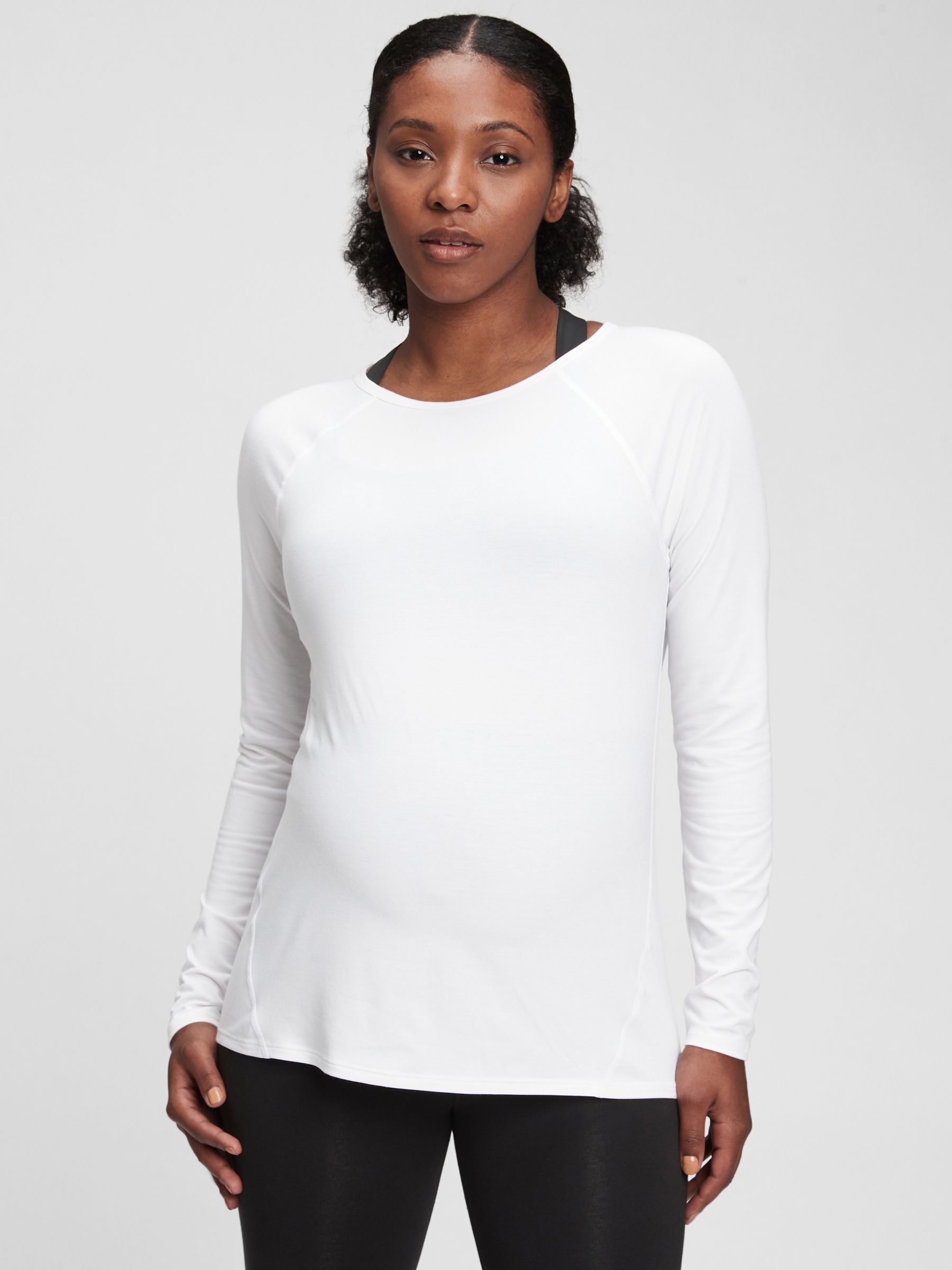 White Maternity Breathable Long Sleeve Crew Neck T-Shirt - Image 1 of 2