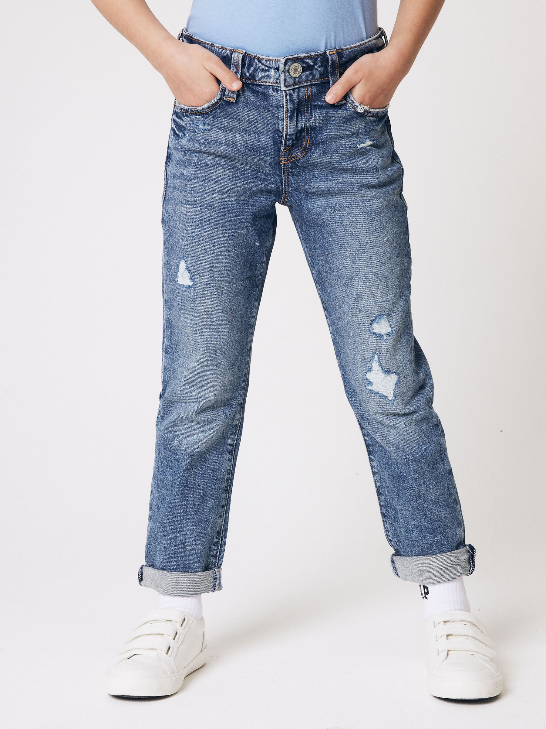 Mid Wash Blue Distressed Girlfriend Jeans (5-16yrs) - Image 2 of 9