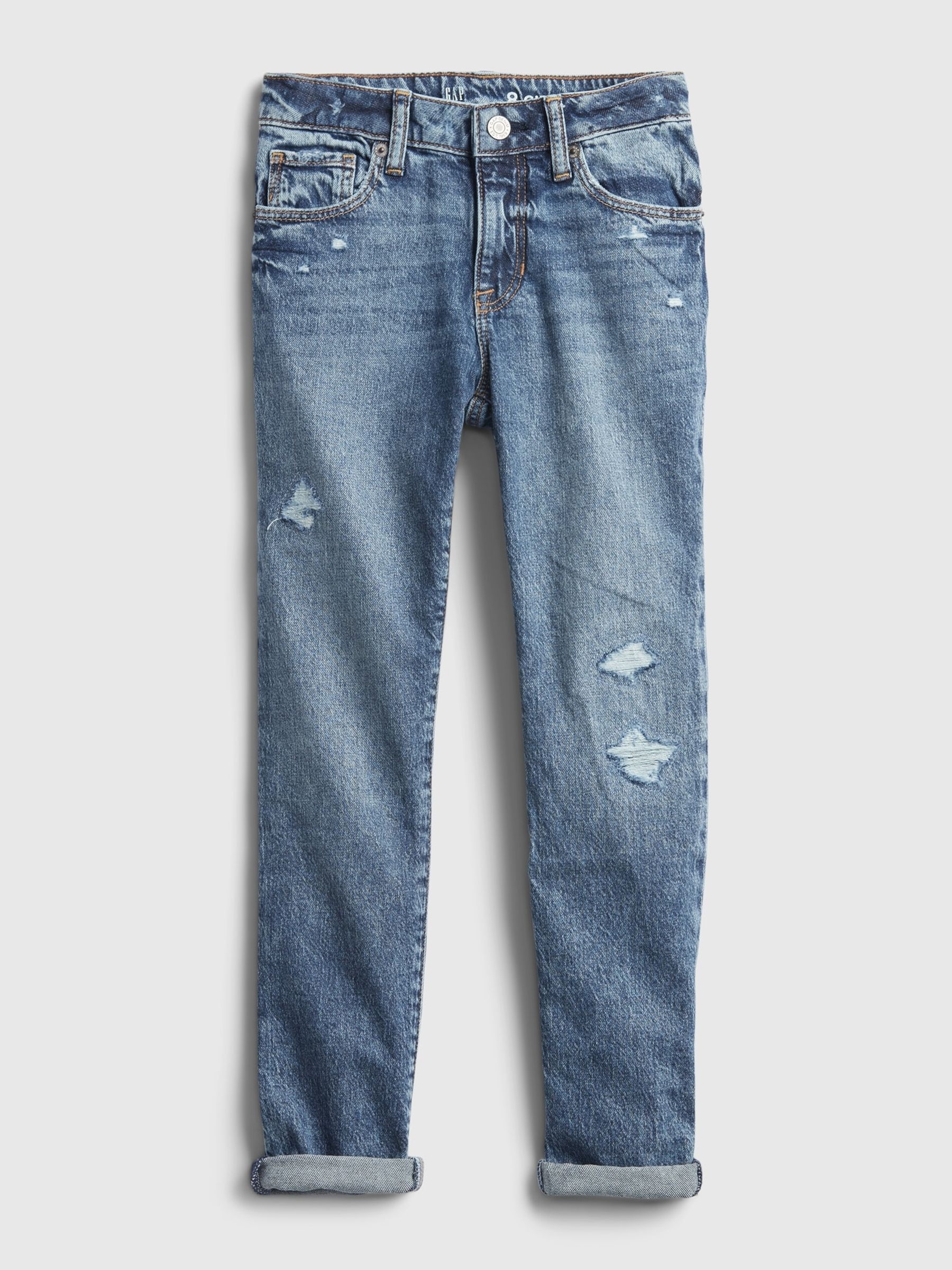 Mid Wash Blue Distressed Girlfriend Jeans (5-16yrs) - Image 6 of 9