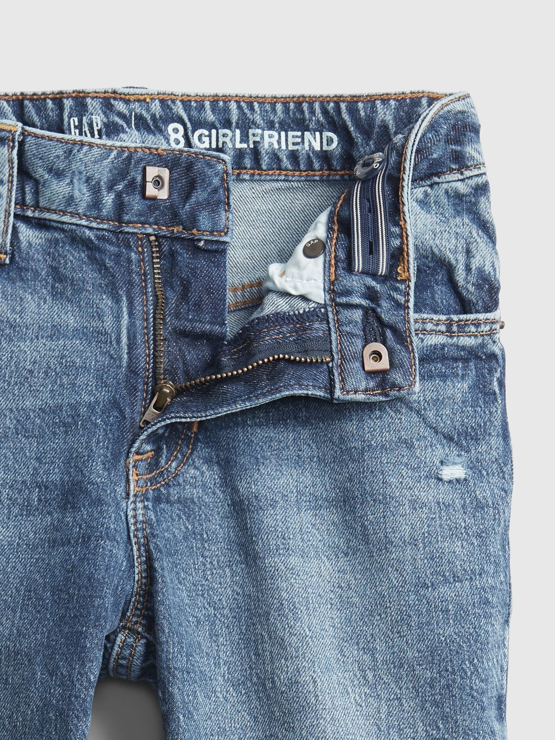 Mid Wash Blue Distressed Girlfriend Jeans (5-16yrs) - Image 8 of 9