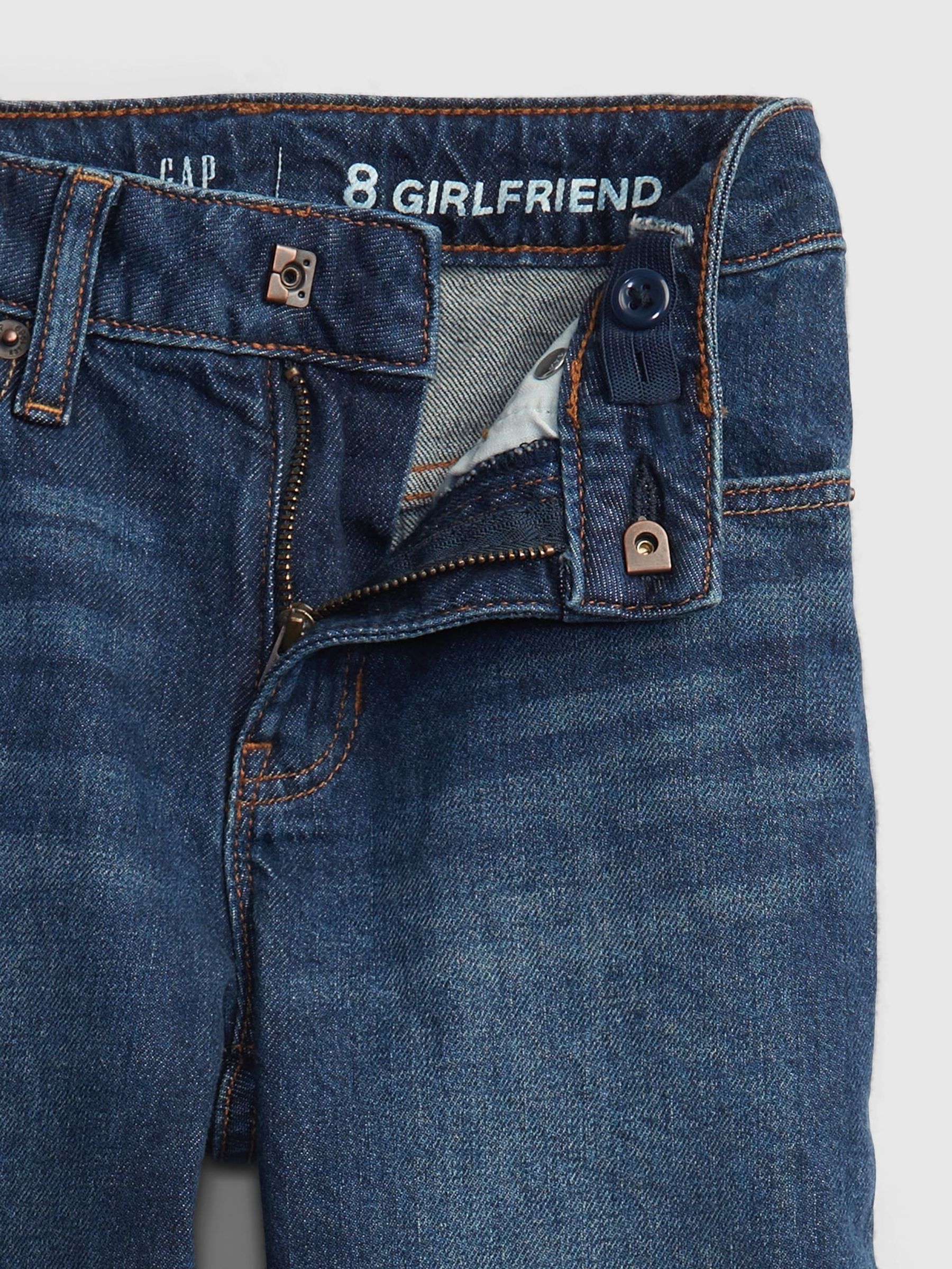 Dark Wash Blue Mid Rise Stretch Girlfriend Jeans (4-16yrs) - Image 10 of 11