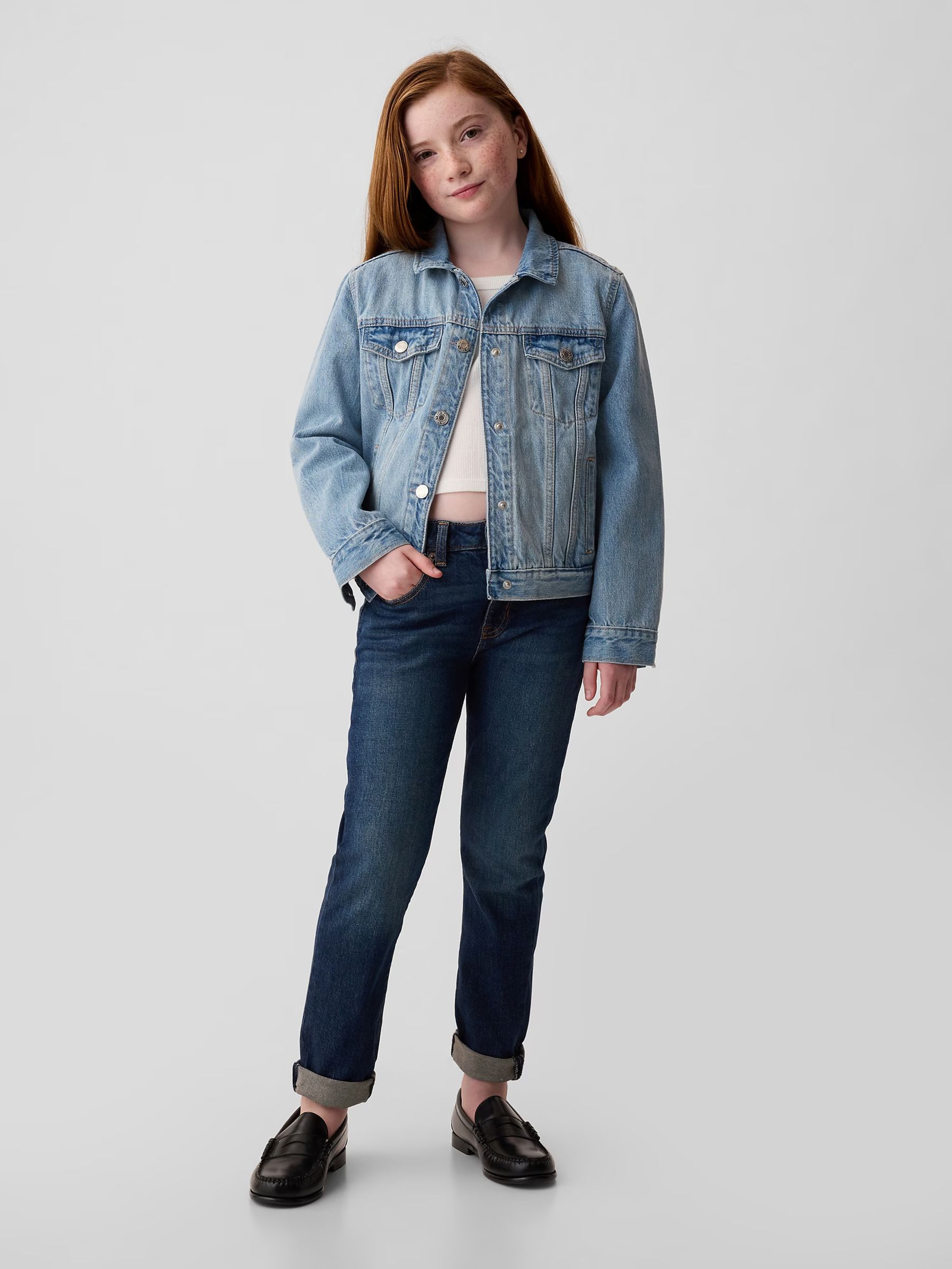 Dark Wash Blue Mid Rise Stretch Girlfriend Jeans (4-16yrs) - Image 6 of 11