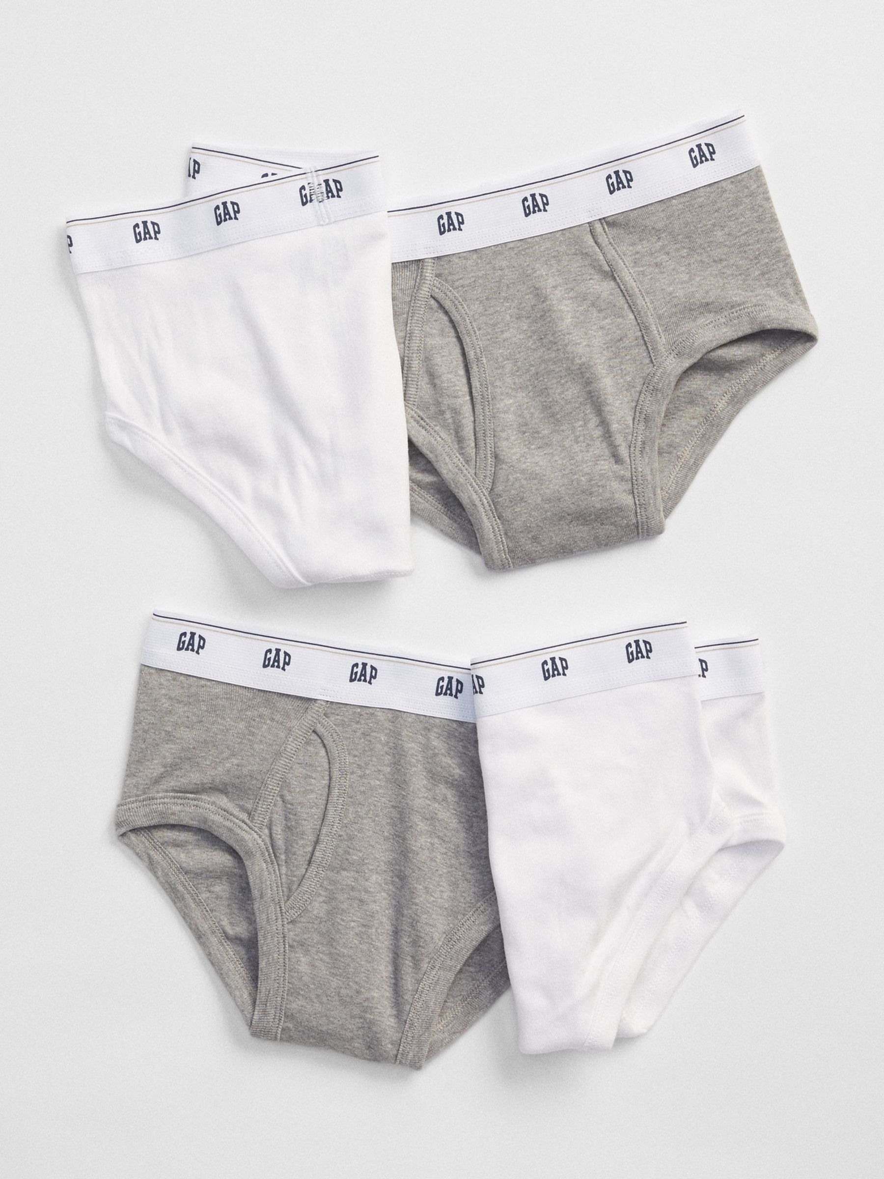 Grey/White Kids Organic Cotton Logo 4 Pack Briefs (4-13yrs) - Image 1 of 1
