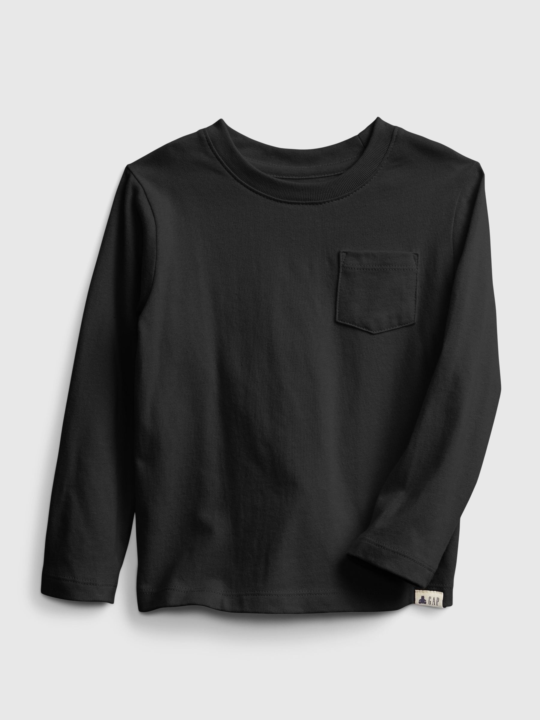 Black Long Sleeve Crew Neck Pocket T-Shirt (12mths-5yrs) - Image 1 of 3