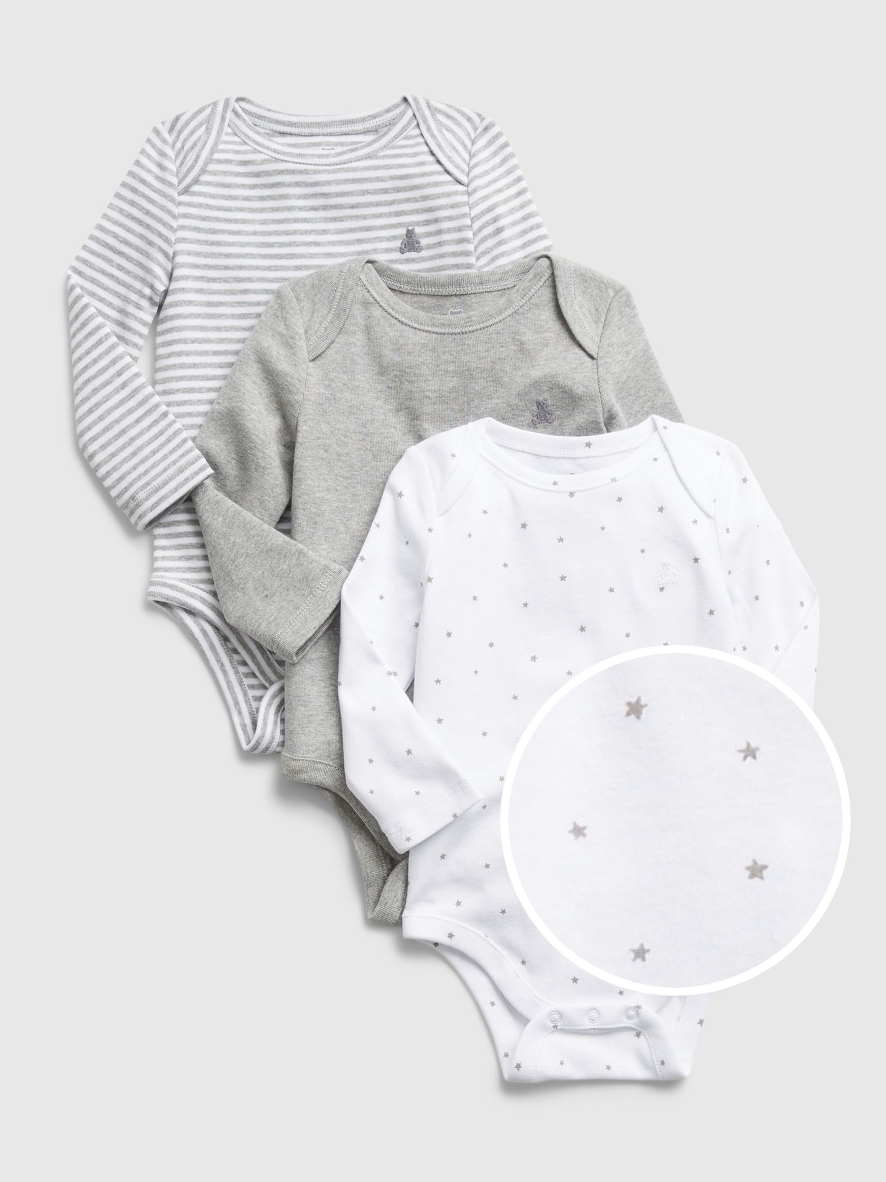 Grey 3 Pack Long Sleeve Baby Bodysuits - Image 1 of 1