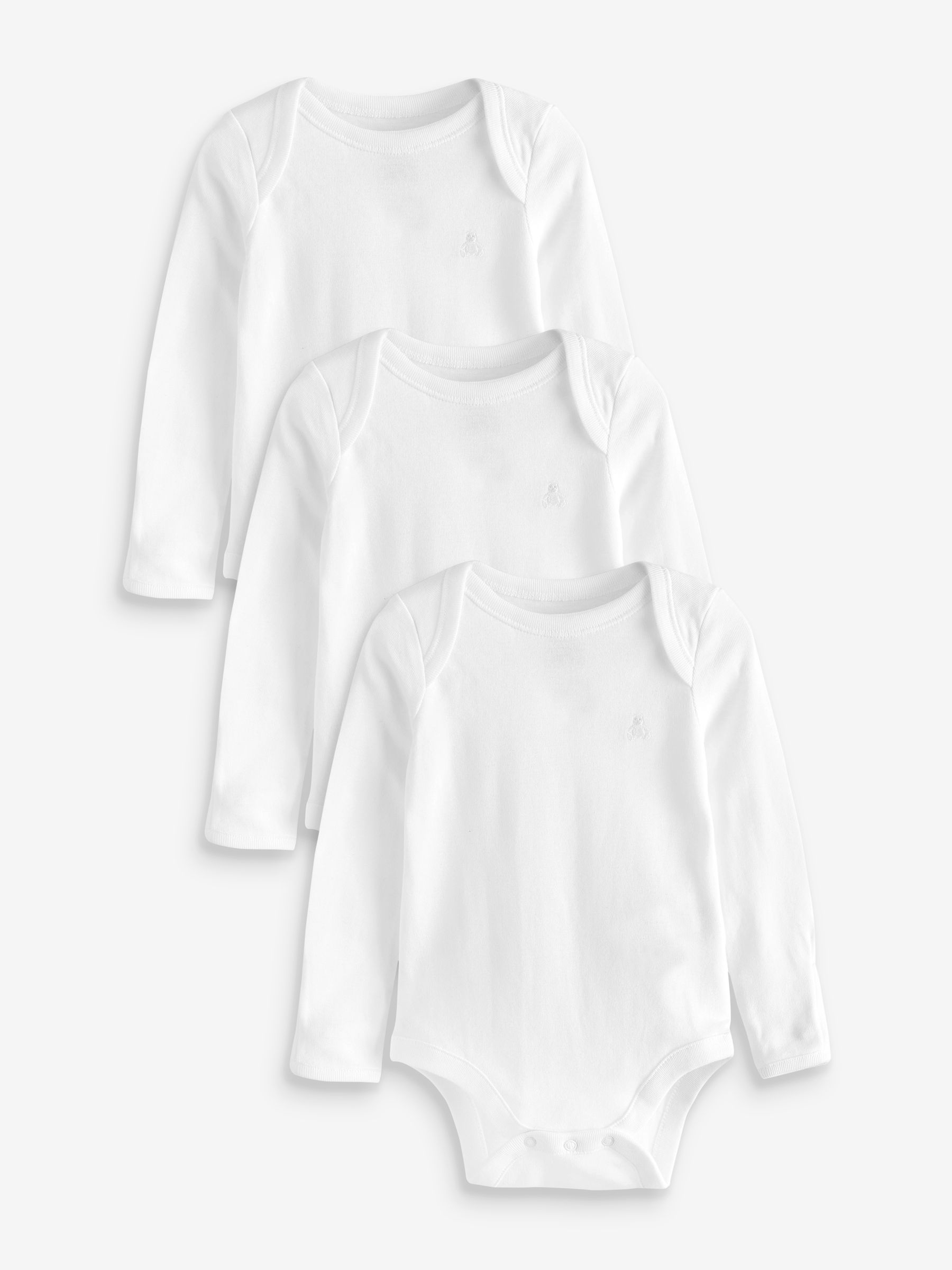 White 3 Pack Long Sleeve Baby Bodysuits - Image 1 of 2