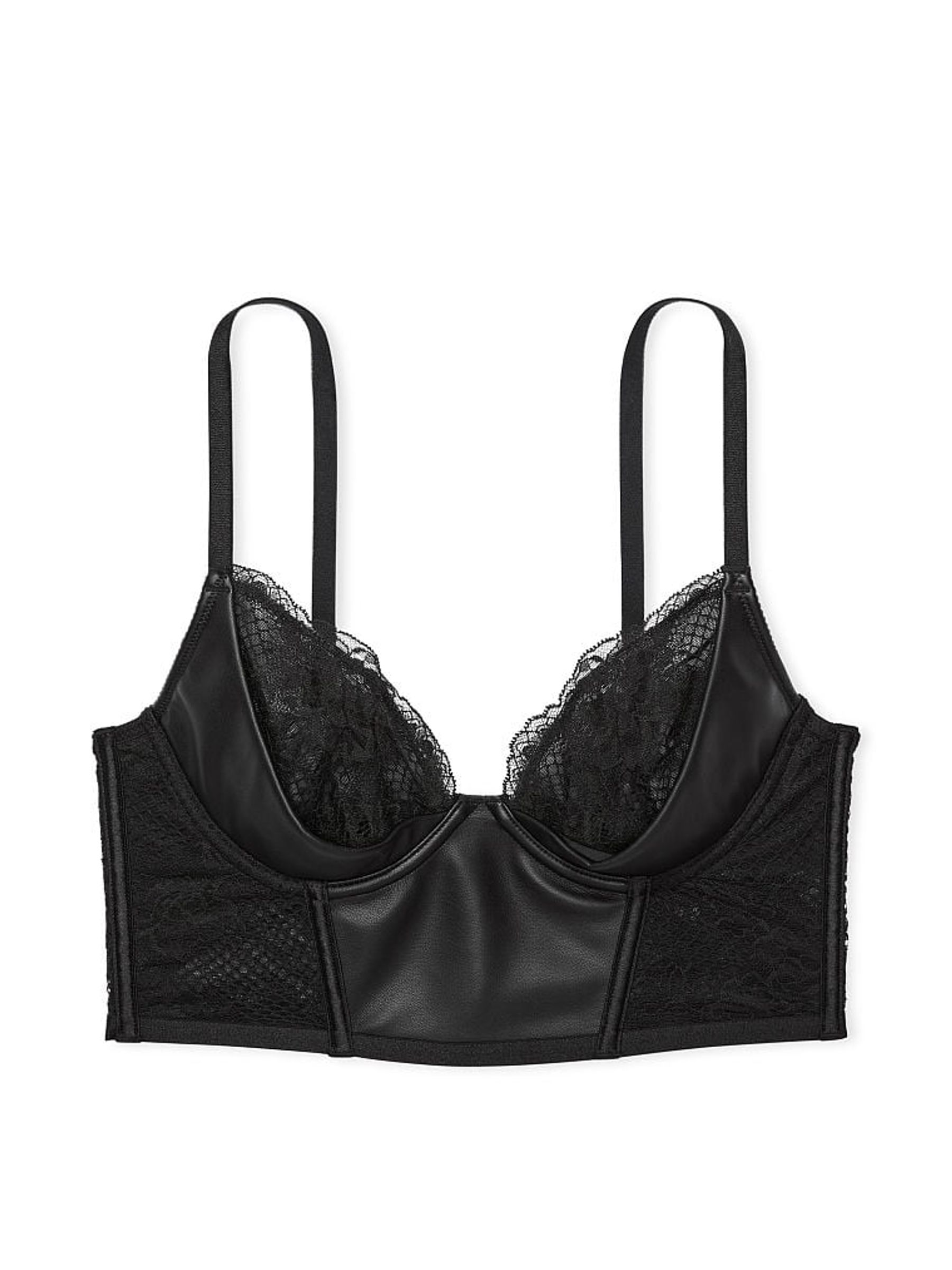 Black Faux Leather Fishnet Quarter Cup Bra Top - Image 3 of 3