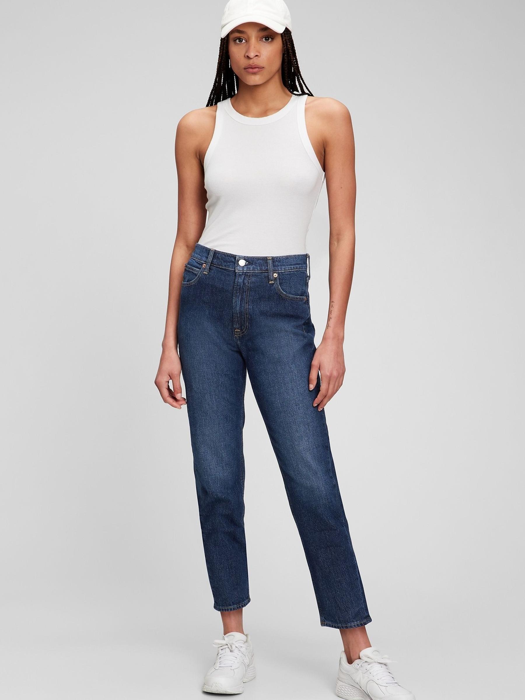 Dark Wash Blue High Waisted Mom Jeans - Image 1 of 5