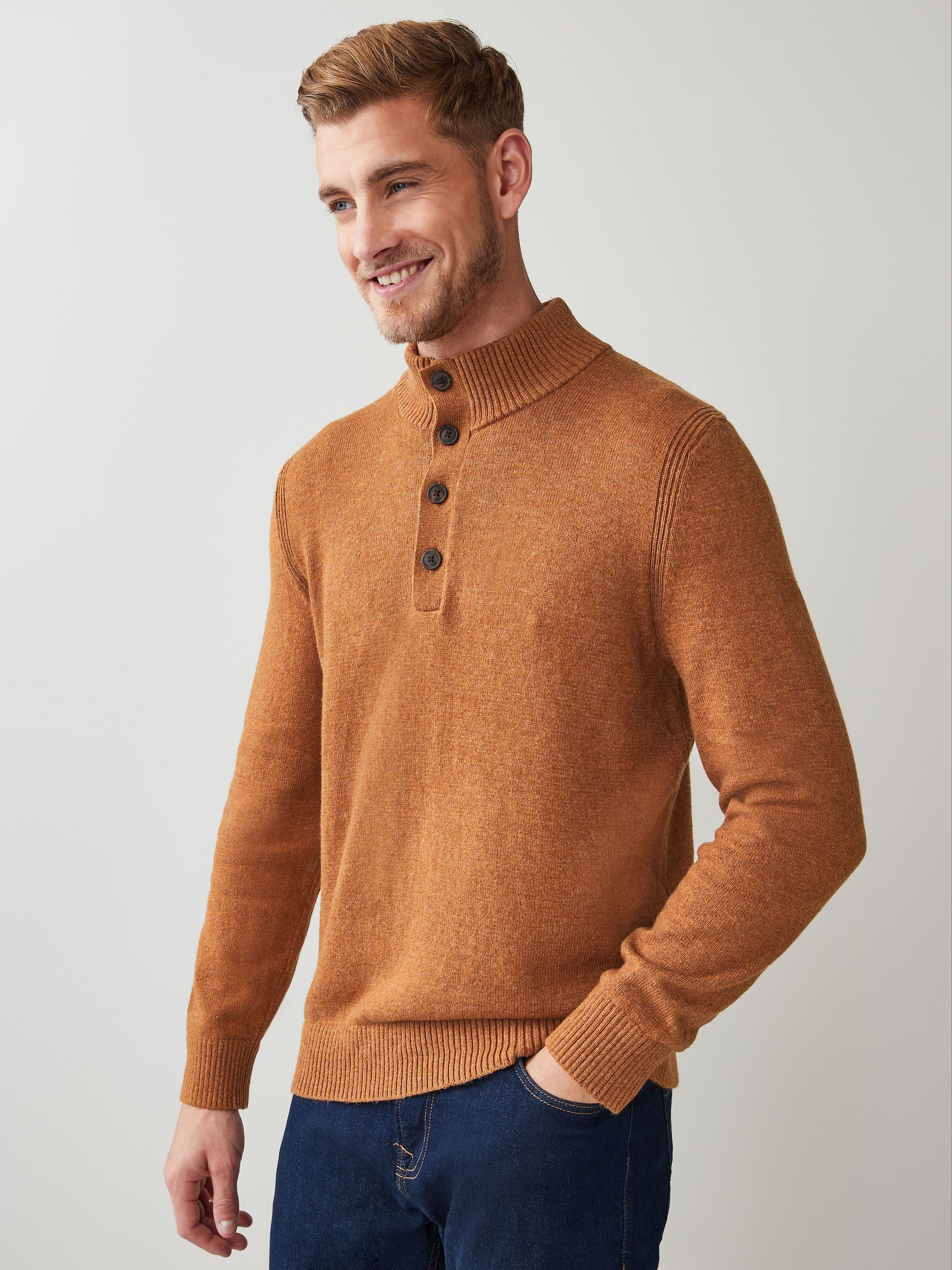 Brown Button-Neck Jumper - Image 1 of 4